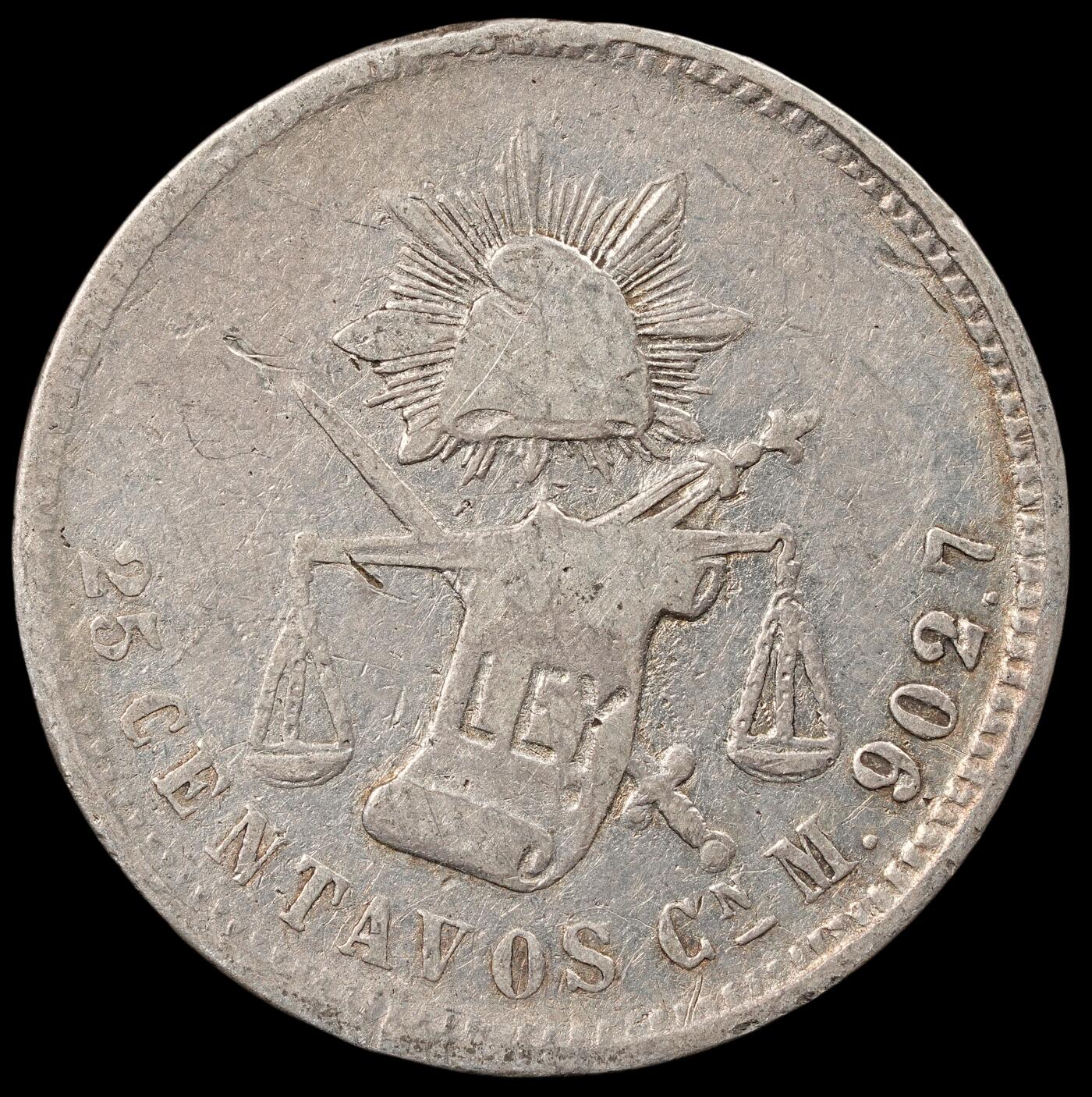 修遠堂世界钱币第五十期 全场包邮 1889年墨西哥天枰鹰25分银币 6.55g