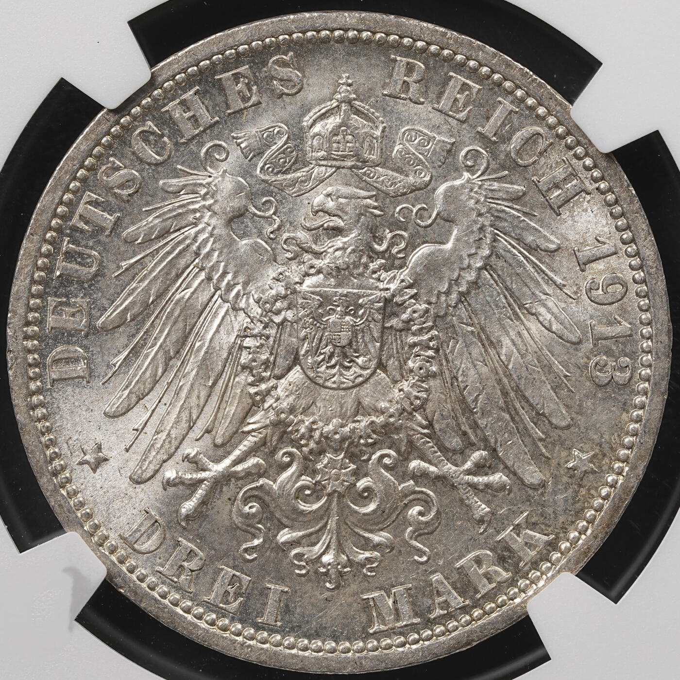 修遠堂世界钱币第五十期 全场包邮 NGC MS62 1913年普鲁士威廉二世登基25周年纪念3马克银币