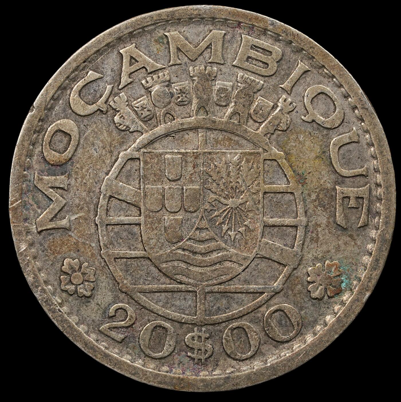 修遠堂世界钱币第五十期 全场包邮 1955年荷属莫桑比克 20 ESCUDOS银币 9.76g