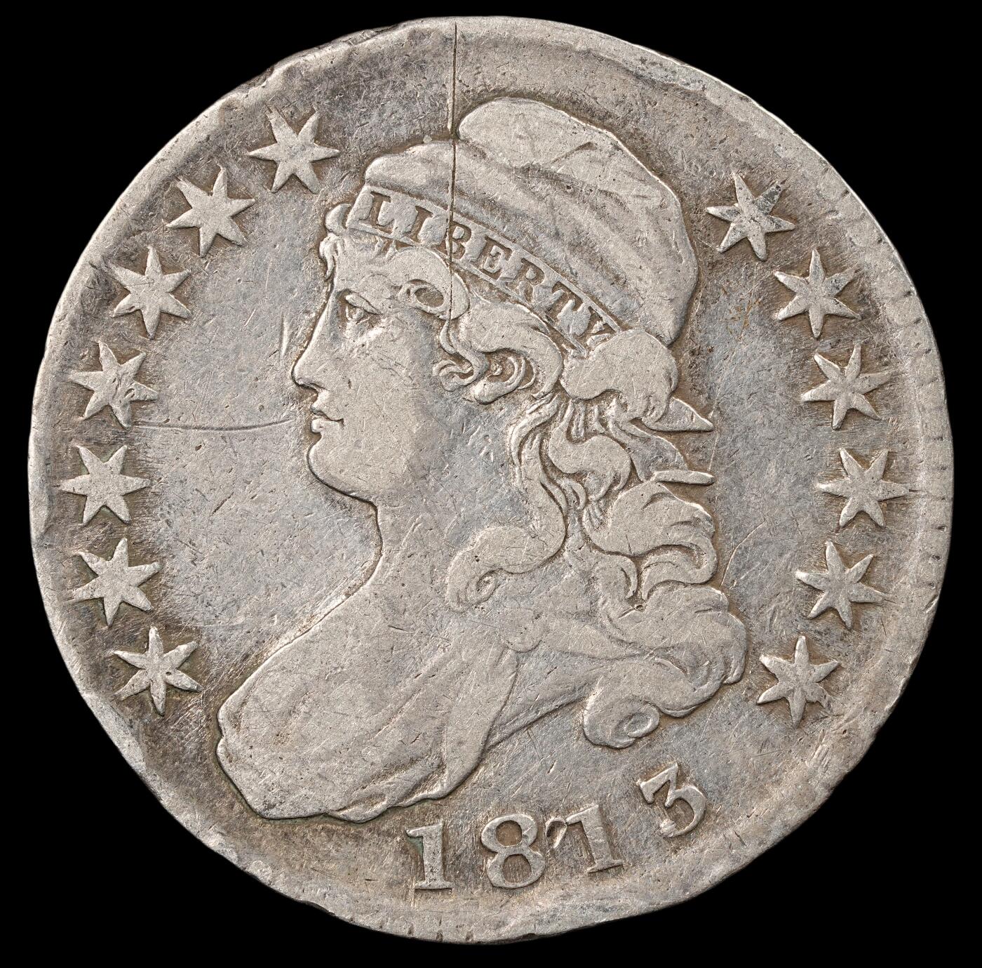 修遠堂世界钱币第五十期 全场包邮 1813年美国50美分银币 币面有划痕 13.12g