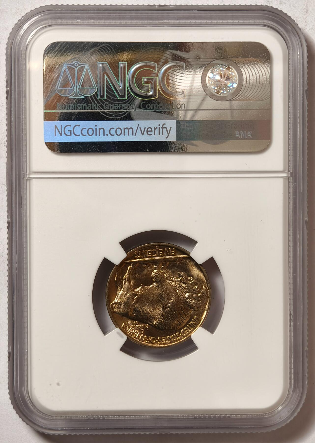 紫瑗钱币——第468期 美国 1938年 D版 野牛 5美分 铜镍合金 NGC MS67 高分