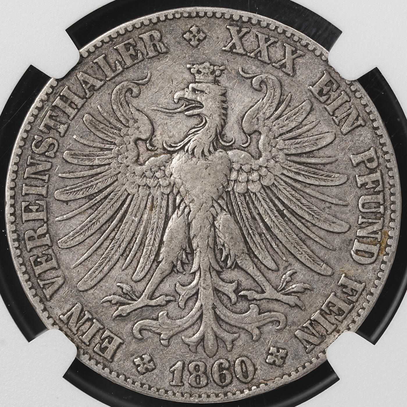 修遠堂世界钱币第五十期 全场包邮 NGC XF40 1860年法兰克福少女1泰勒银币