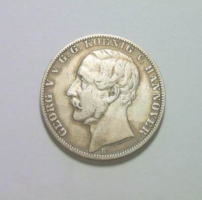 德国汉诺威1866年 乔治五世狮马1泰勒银币 极美品 - 德国汉诺威1866年 乔治五世狮马1泰勒银币 极美品