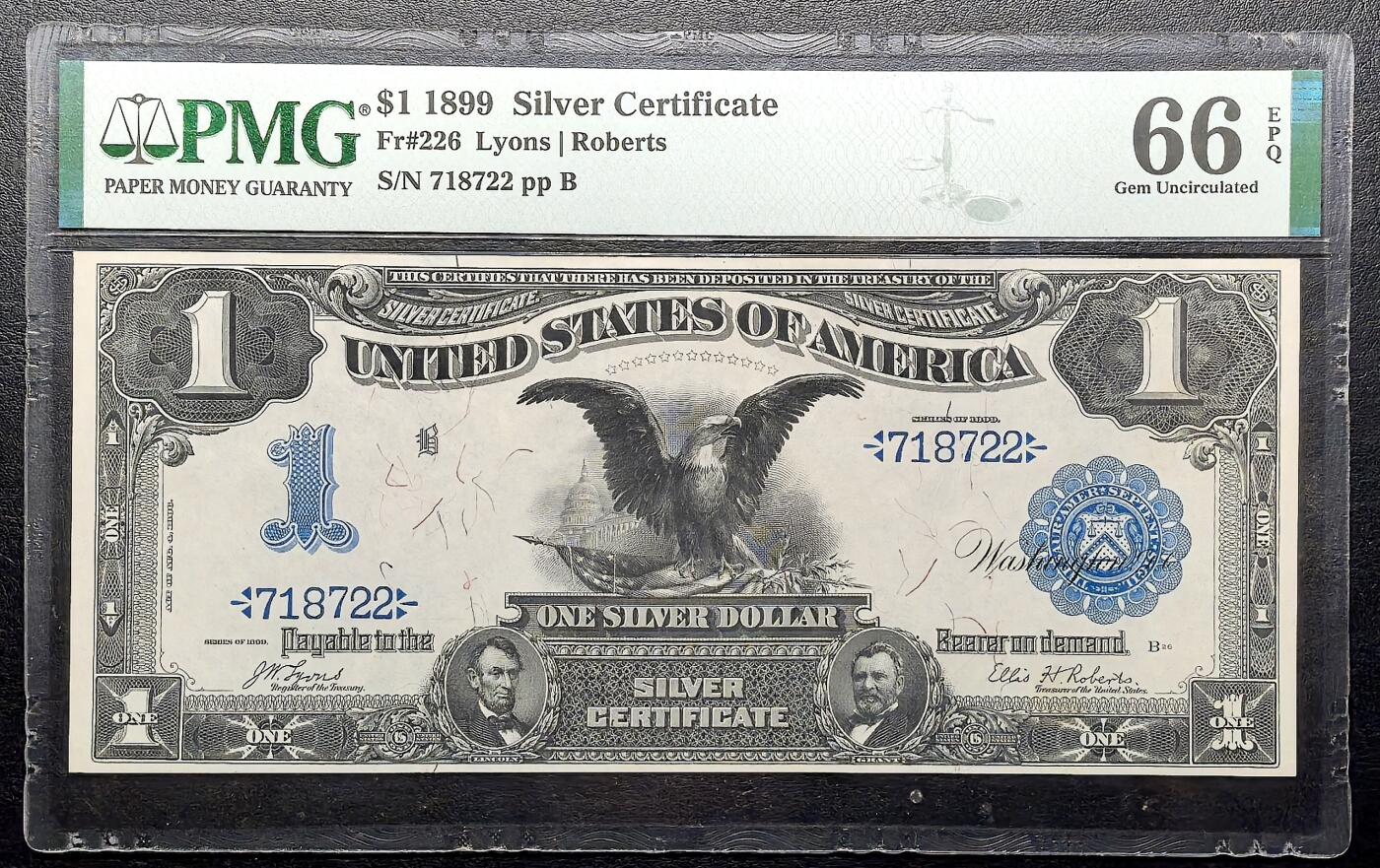 凡希社世界钱币微拍第二百九十三期 1899美国黑鹰银币劵PMG-MS66EPQ