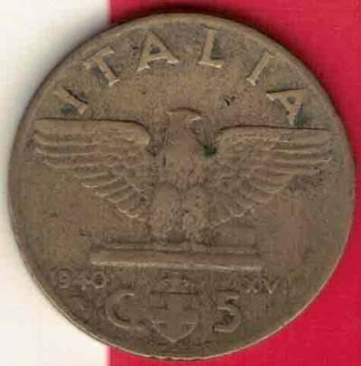 意大利1940年5分 铝青铜币 实物图 意大利1940年5分 铝青铜币 实物图