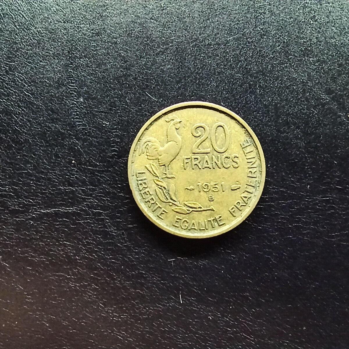 邮泉阁限时拍卖第十五场 各国硬币专场（拍卖结束后请付邮费，存留时间过长需全部邮寄） 法国1951年20法郎B版