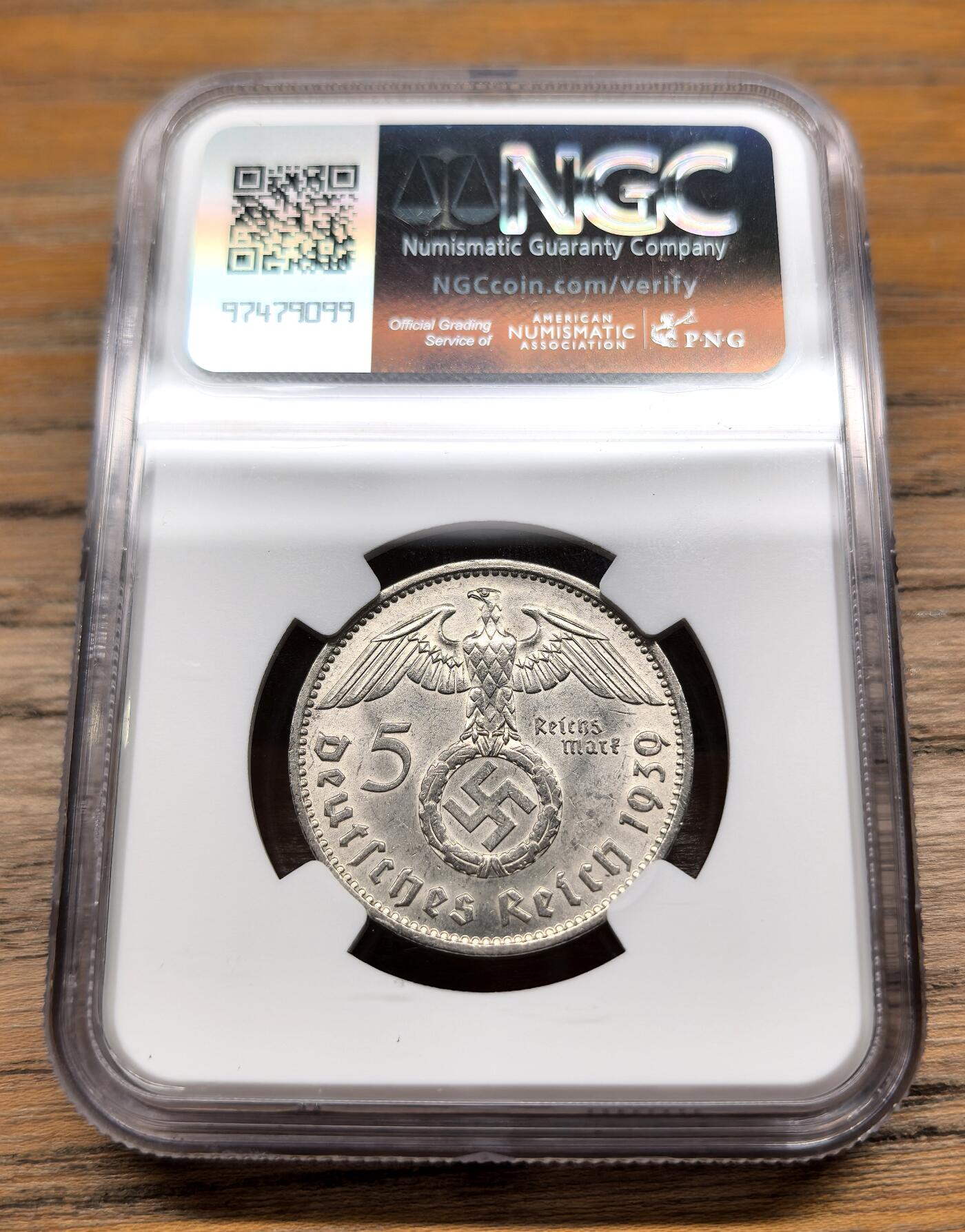 凡希社世界钱币微拍第二百九十三期 1939J德国兴登堡5马克银币NGC-MS63