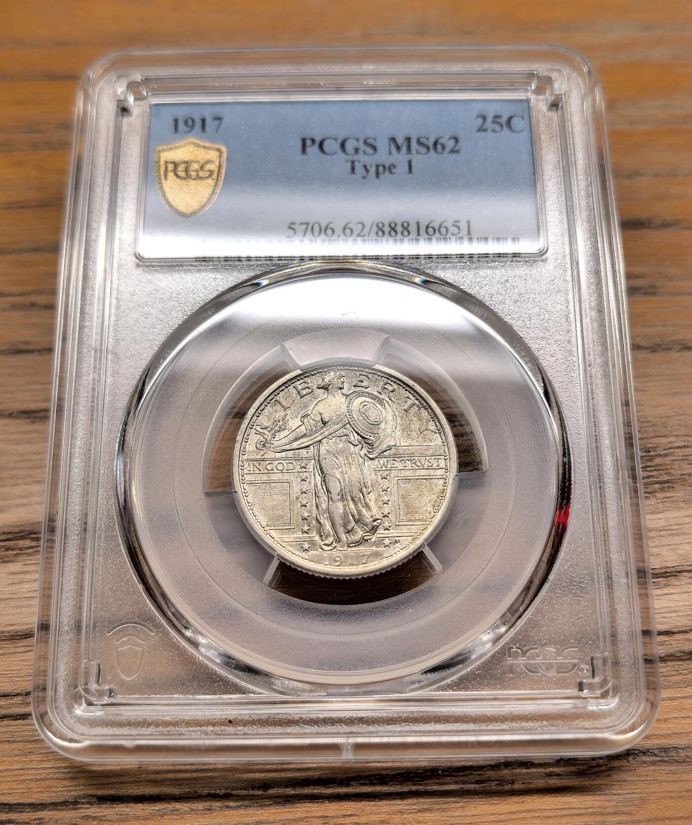 凡希社世界钱币微拍第二百九十三期 1917美国liberty行走女神25美分PCGS-MS62