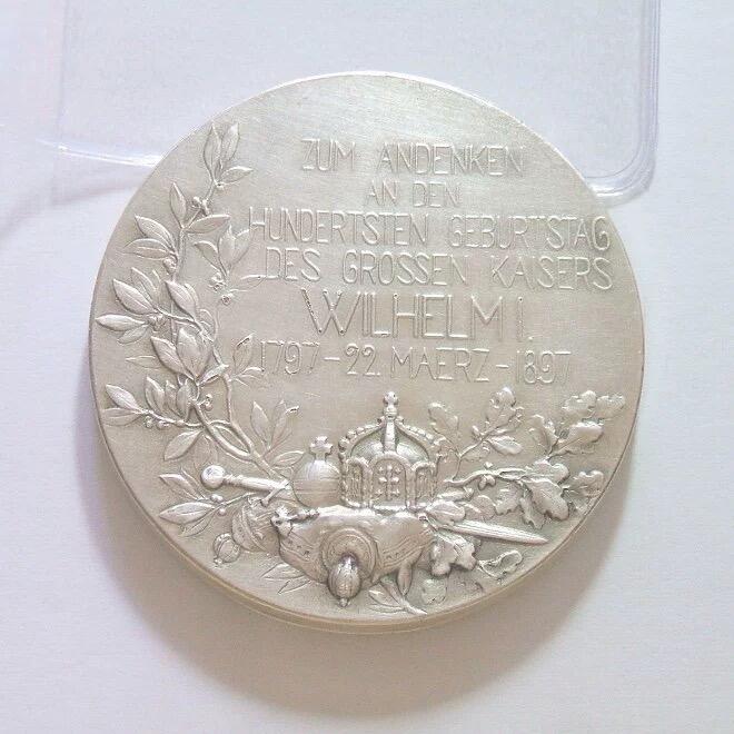 德国普鲁士1897年 威廉一世诞辰百年高浮雕精制大镀银章 40MM