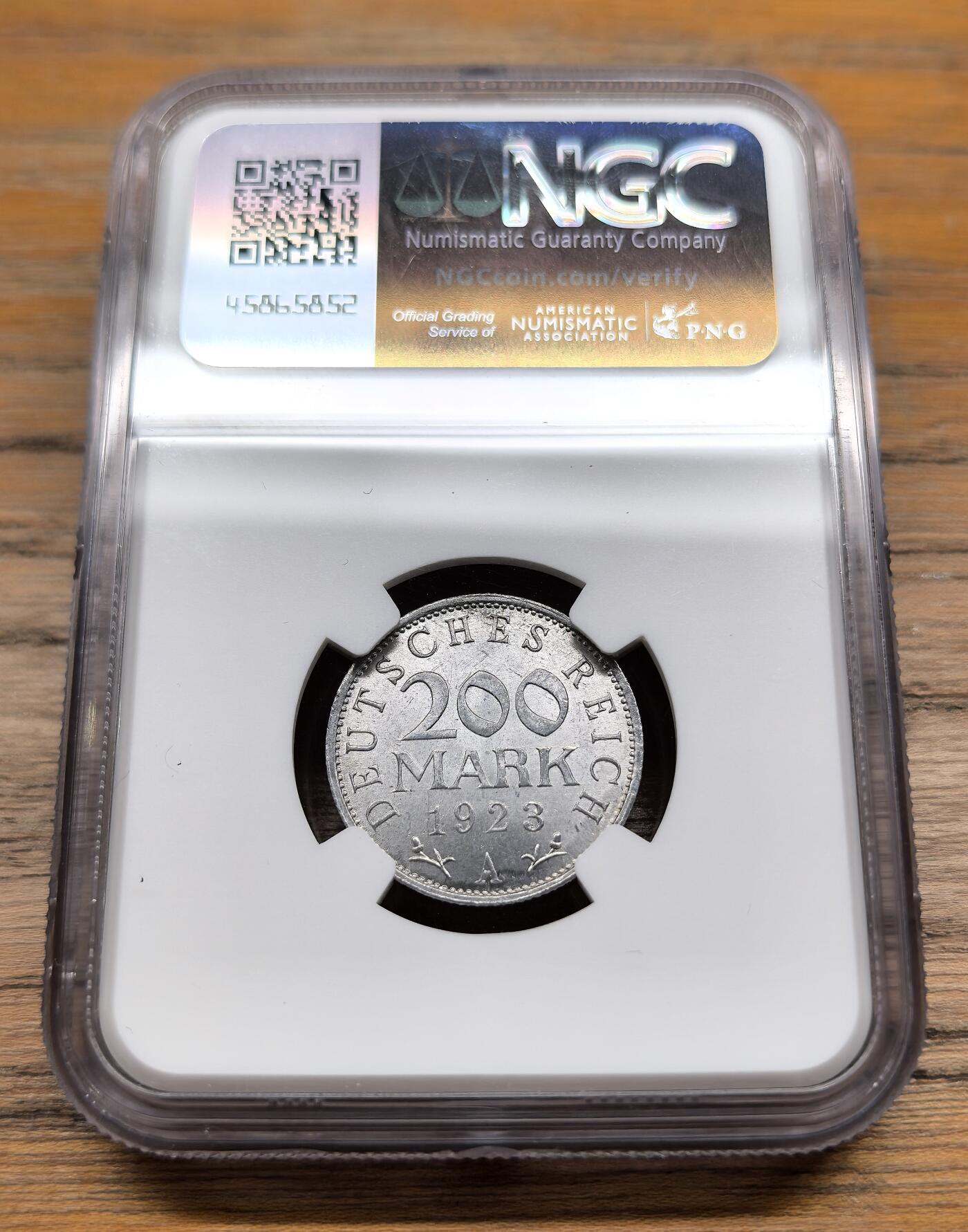 凡希社世界钱币微拍第二百九十三期 1923A德国200马克铝币NGC-MS65