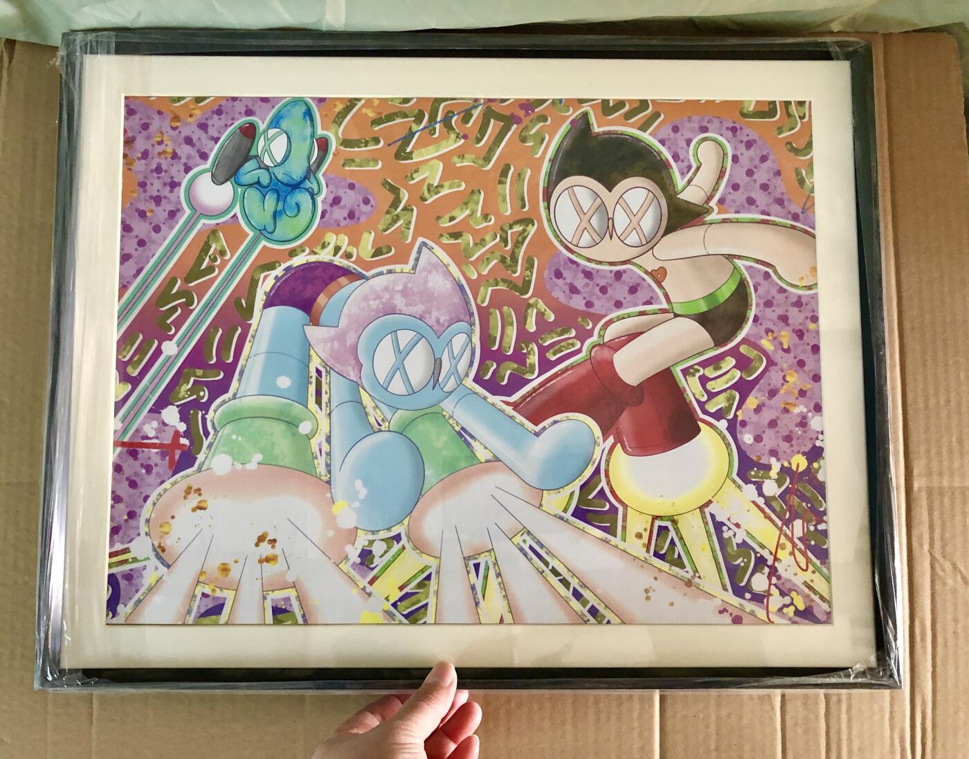 零元拍：WAIWAI原创铁臂阿童木系列版画，合金相框装裱，尺寸40X52厘米，此系列画框为出展展品，亚克历有轻微裂痕，介意勿拍！