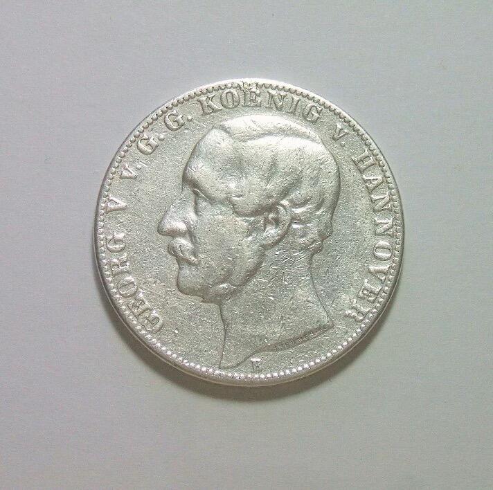 德国汉诺威1866年 乔治五世狮马1泰勒银币 好品