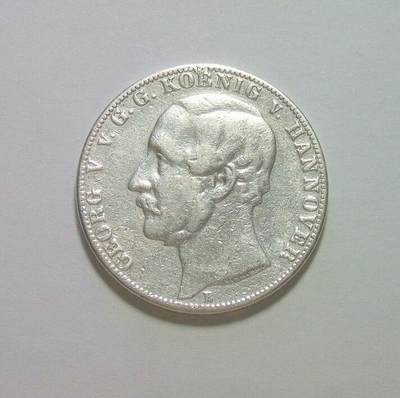 德国汉诺威1866年 乔治五世狮马1泰勒银币 好品 - 德国汉诺威1866年 乔治五世狮马1泰勒银币 好品