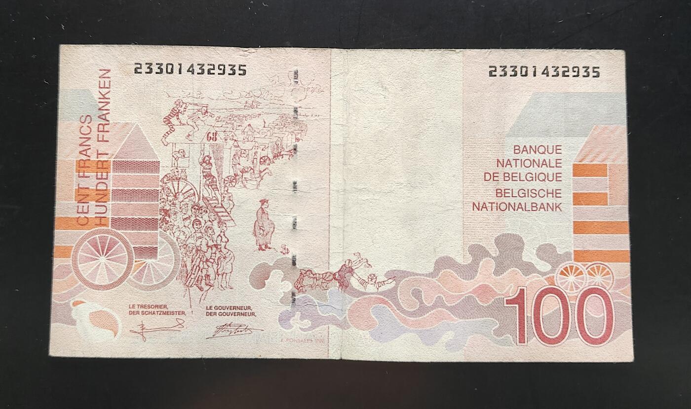 欧洲比利时100法郎纸币 1995年-2001年末版  画家詹姆斯品相如图