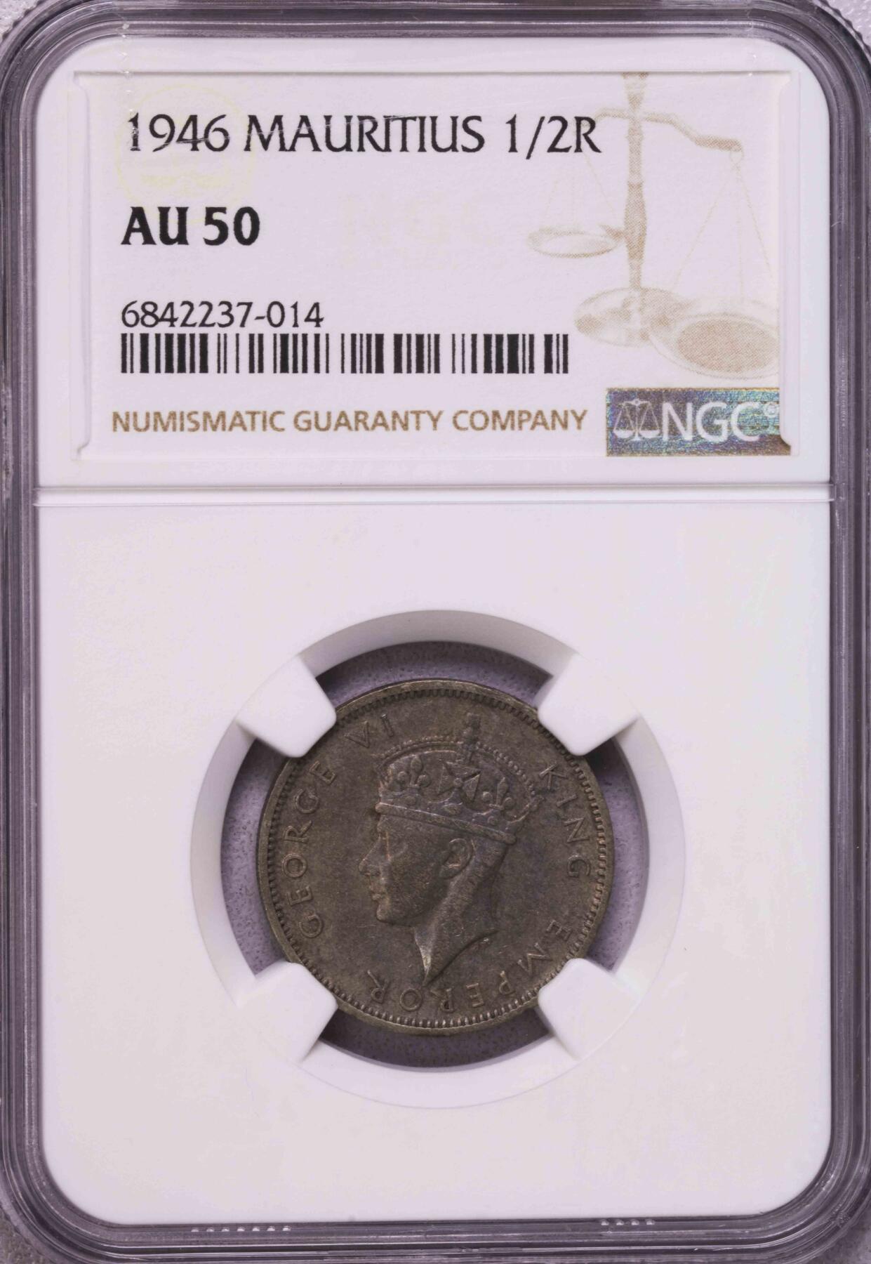 NGC-AU50 1946毛里求斯乔六1/2卢比银币总筋