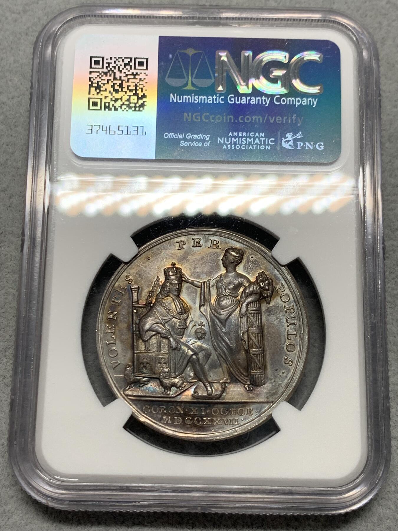 《竞宝斋》第337场 周日，周一，周二 3场连拍 （全场包邮） NGC UNCD 英国1727年乔治二世 承大统 加冕银章 稀见品种