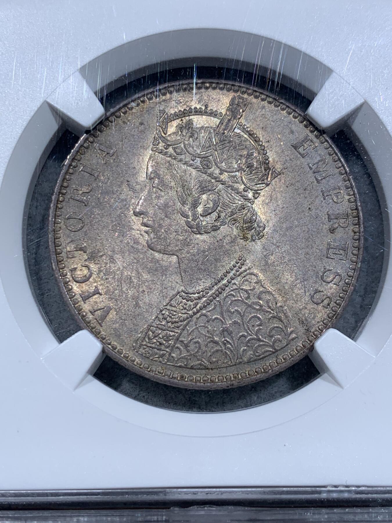 《竞宝斋》第337场 周日，周一，周二 3场连拍 （全场包邮） 少见版本 NGC MS62 印度 1892年 比卡尼尔土邦 维多利亚 1卢比银币 只发行量2年