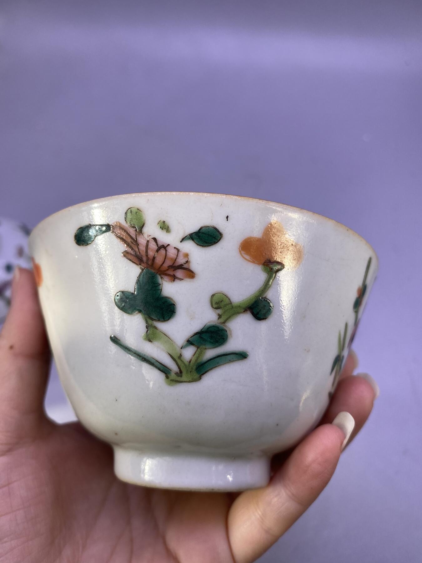 晚清粉彩花卉盖碗，尺寸8*10厘米，品相如图，特价68包快递