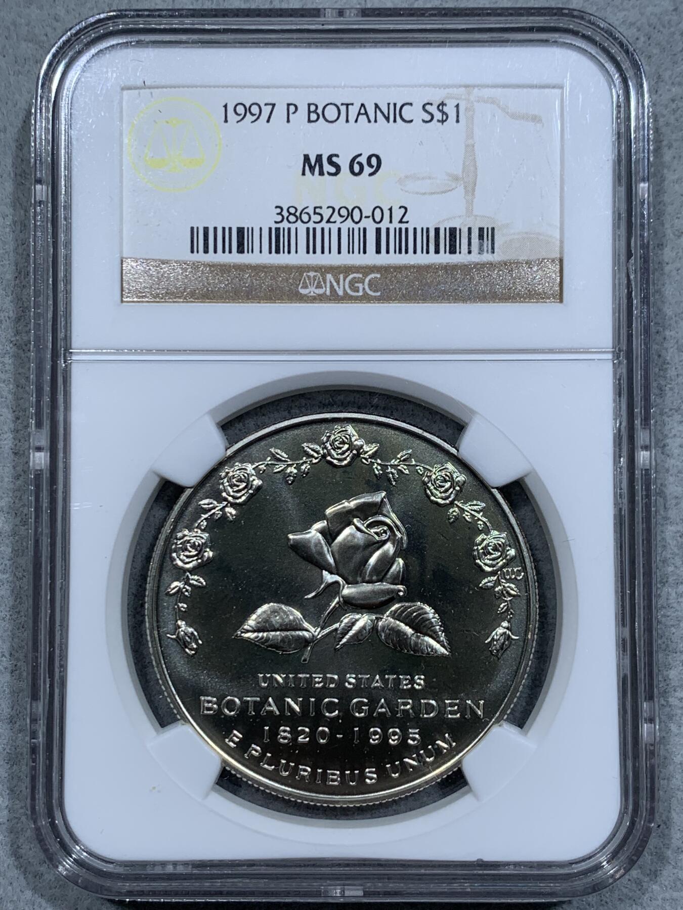 《竞宝斋》第337场 周日，周一，周二 3场连拍 （全场包邮） NGC MS69 美国1997年P版植物园1美元大银币