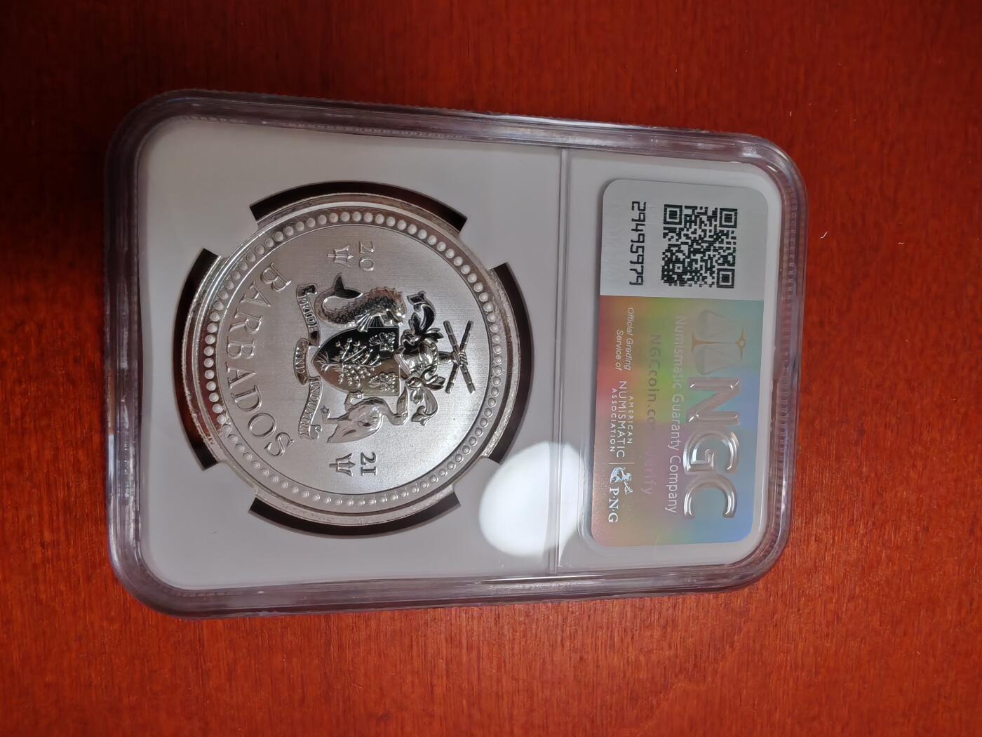 长老汇龙年精选第三十七场拍卖 2021 巴巴多斯海神三叉戟1元银币，NGC MS68，更高14枚