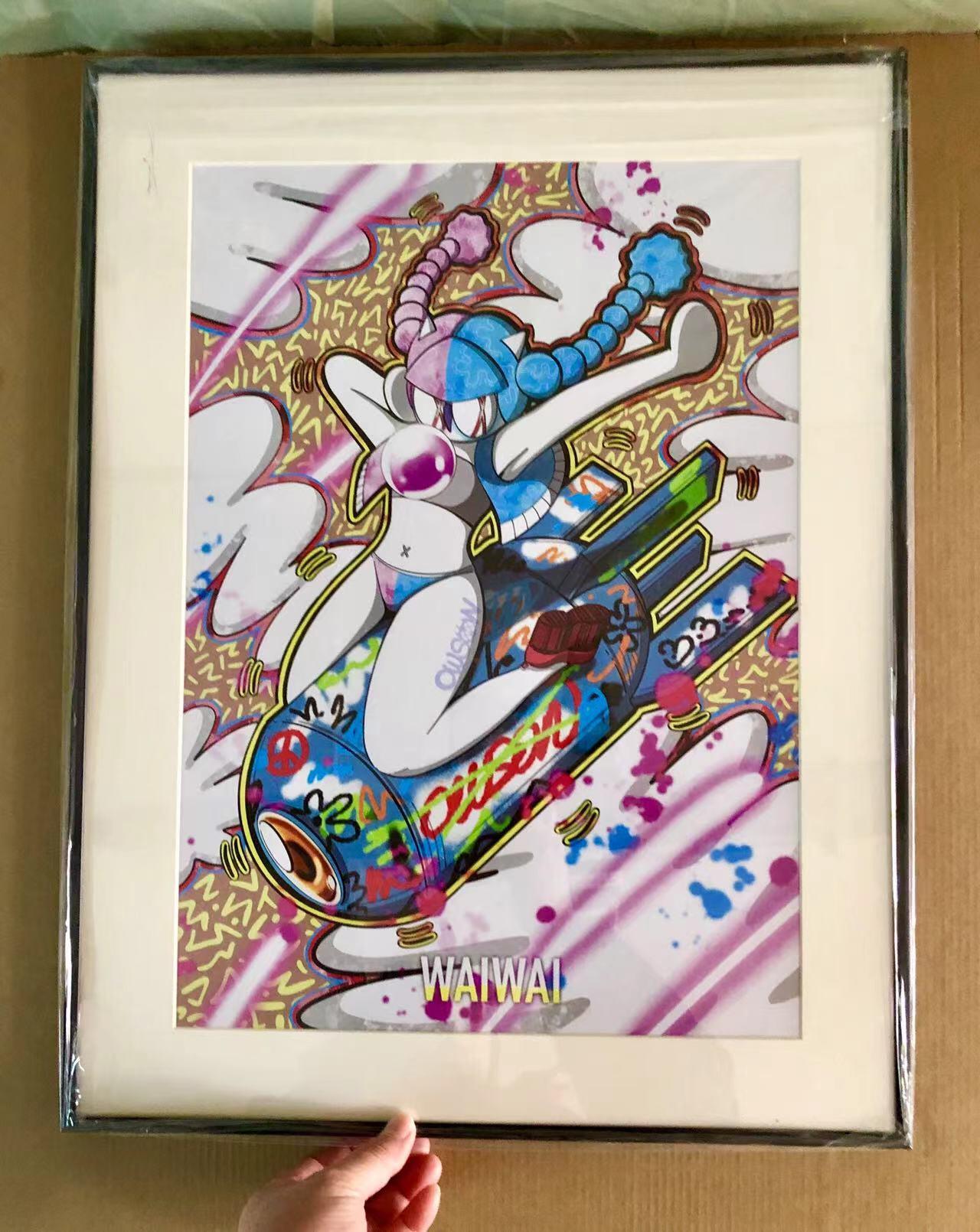 零元拍：WAIWAI原创GAGA系列版画，合金相框装裱，尺寸40X52厘米，此系列画框为出展展品，亚克历有轻微裂痕，介意勿拍！