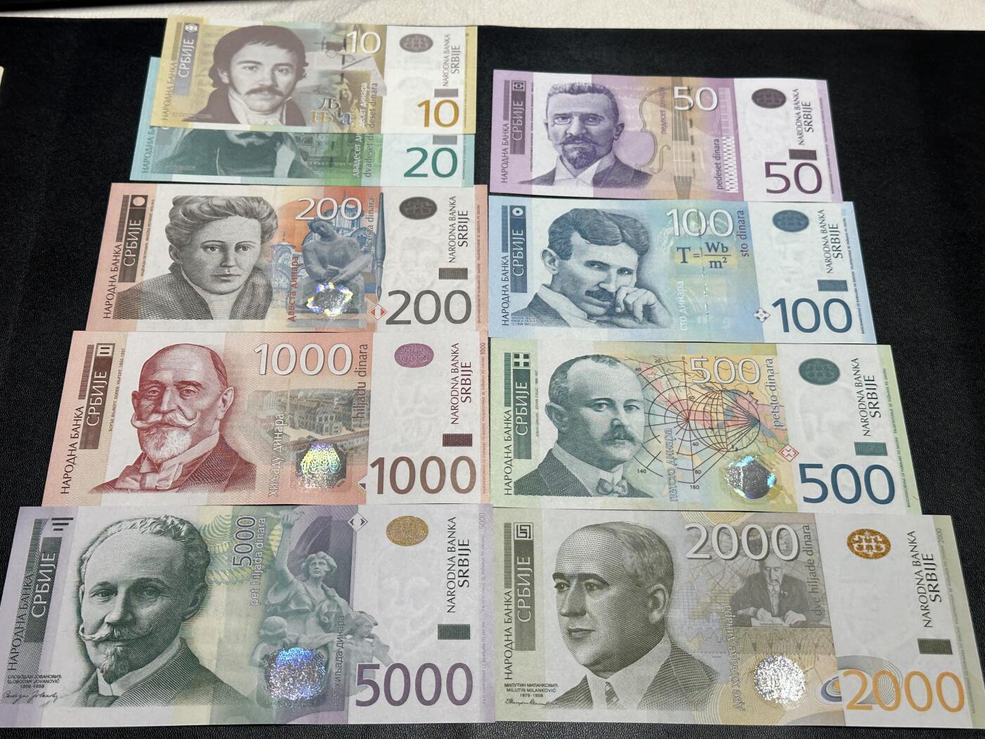 《外钞收藏家》第四百五十五期 塞尔维亚大全套9枚 UNC，其中100-5000为首发AA冠