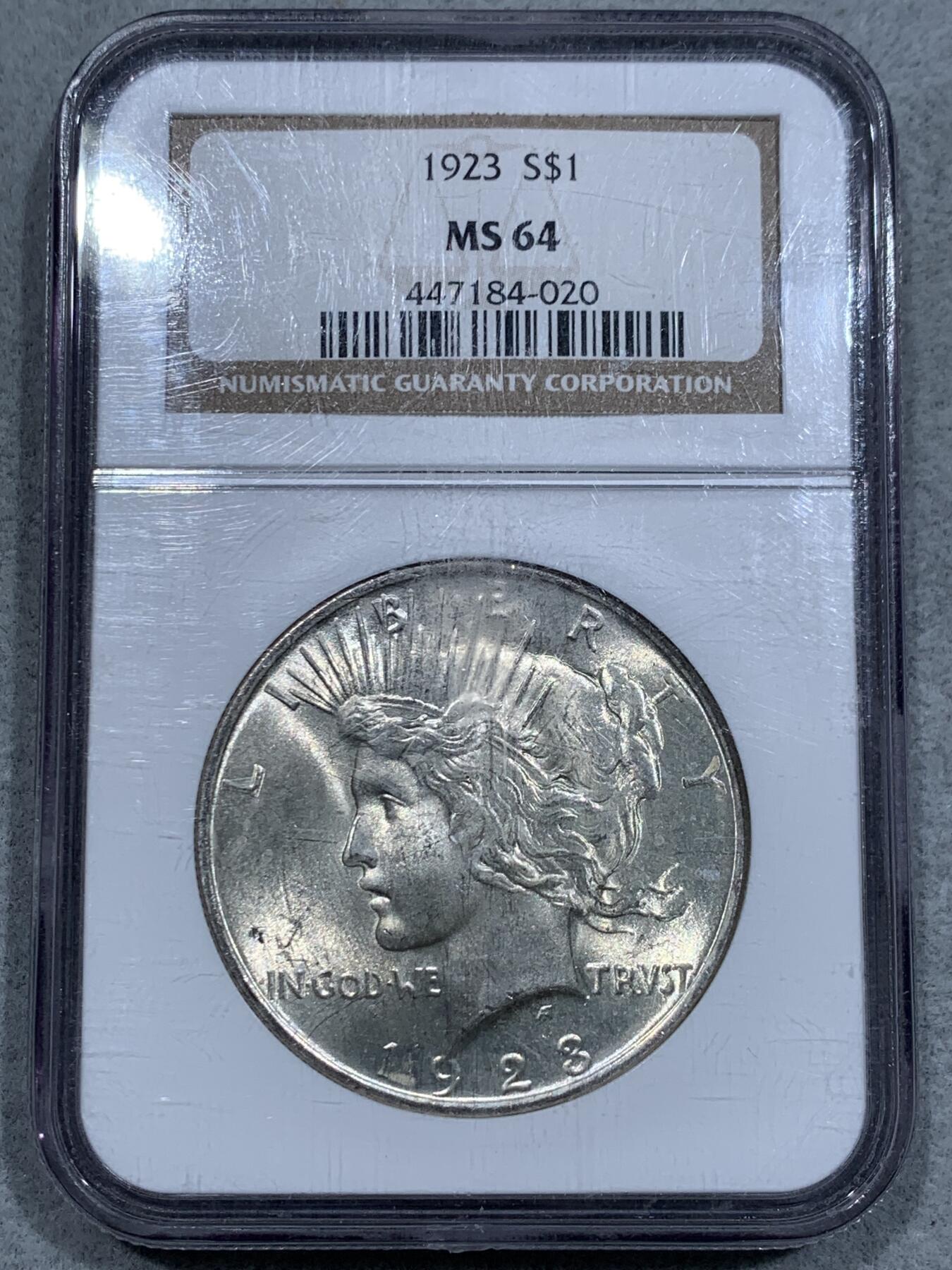 《竞宝斋》第337场 周日，周一，周二 3场连拍 （全场包邮） NGC MS64 美国1923年和平1美元大银币
