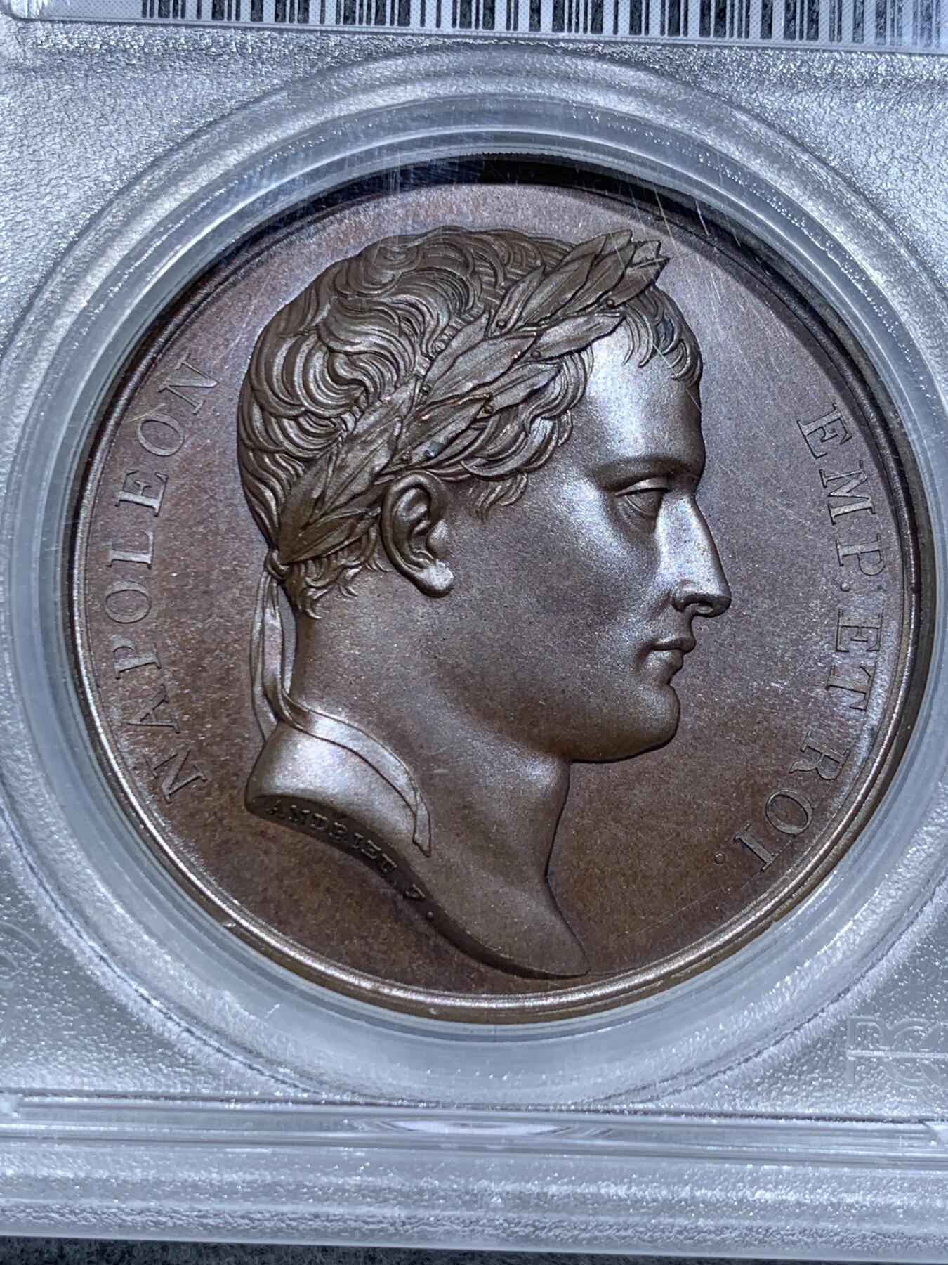 《竞宝斋》第337场 周日，周一，周二 3场连拍 （全场包邮） PCGS SP64 亚军分 法国1805年拿破仑一世攻占维也纳原铸铜章 背面圣史蒂芬大教堂 有着地下埋葬多位成员的皇家墓穴 哈布斯堡王朝的灵魂之地 乌尔姆战役拿皇攻下维也纳后 在此举行大弥撒赞美祭 以彰显其轻易夺取了近代以来从未被外敌占领的名城维也纳