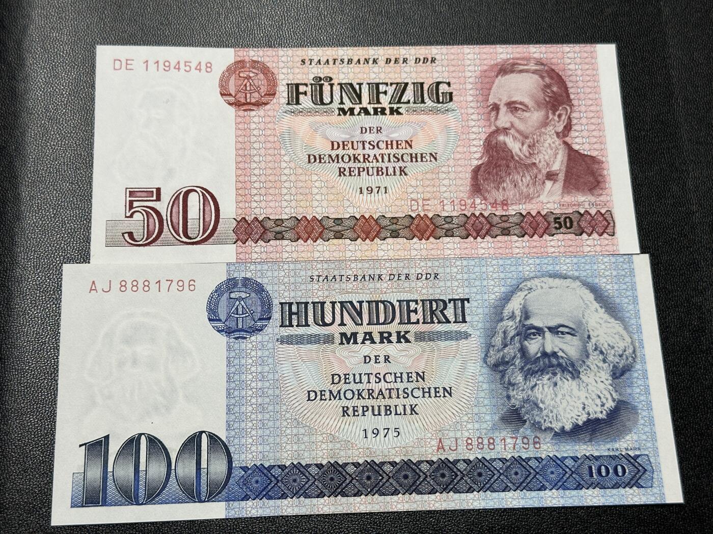 《外钞收藏家》第四百五十五期 1971和75年东德50、100马克 两张一起 全新UNC