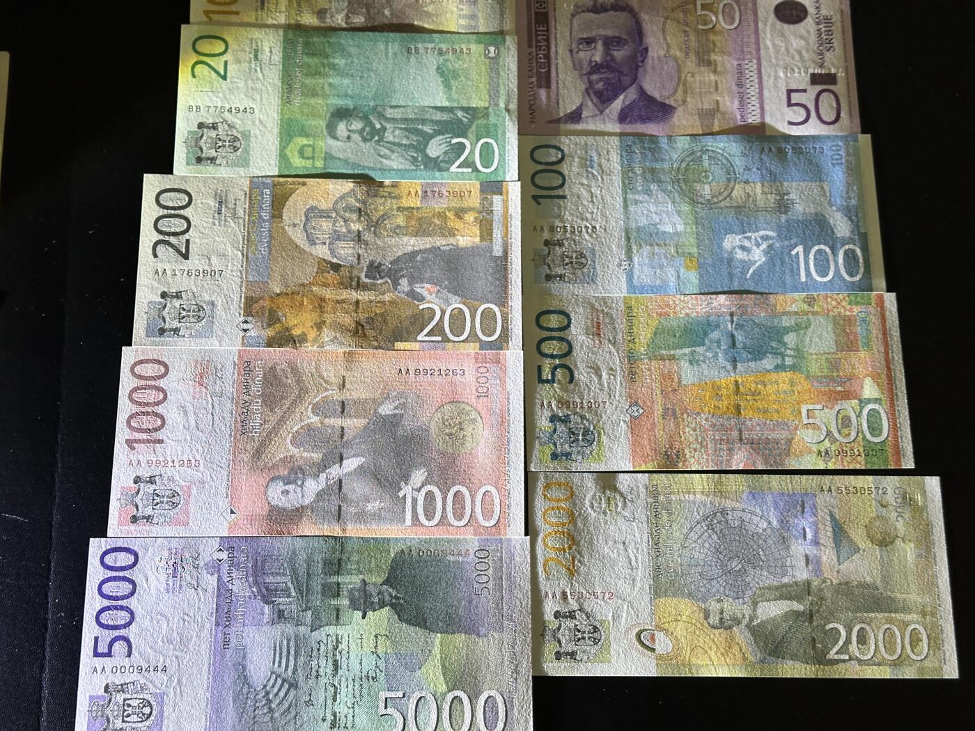 《外钞收藏家》第四百五十五期 塞尔维亚大全套9枚 UNC，其中100-5000为首发AA冠