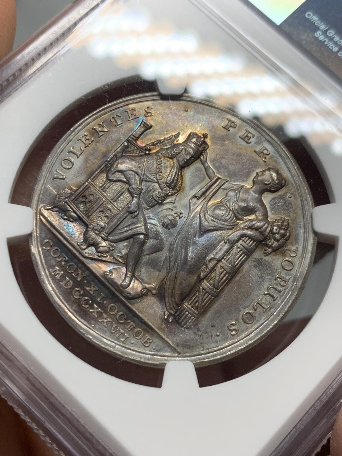 《竞宝斋》第337场 周日，周一，周二 3场连拍 （全场包邮） NGC UNCD 英国1727年乔治二世 承大统 加冕银章 稀见品种