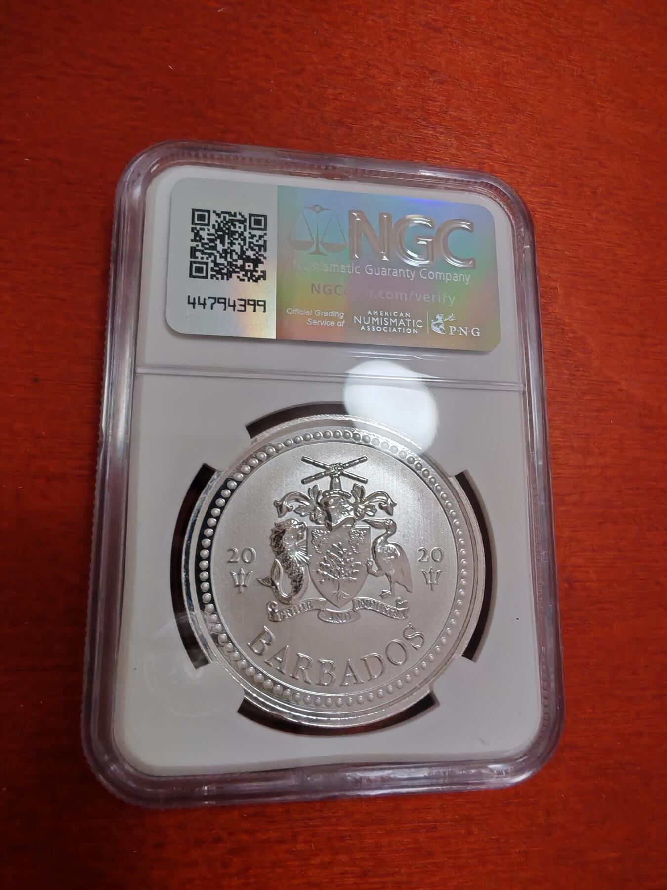 长老汇龙年精选第三十七场拍卖 2020 巴巴多斯海神三叉戟1元银币，NGC MS68