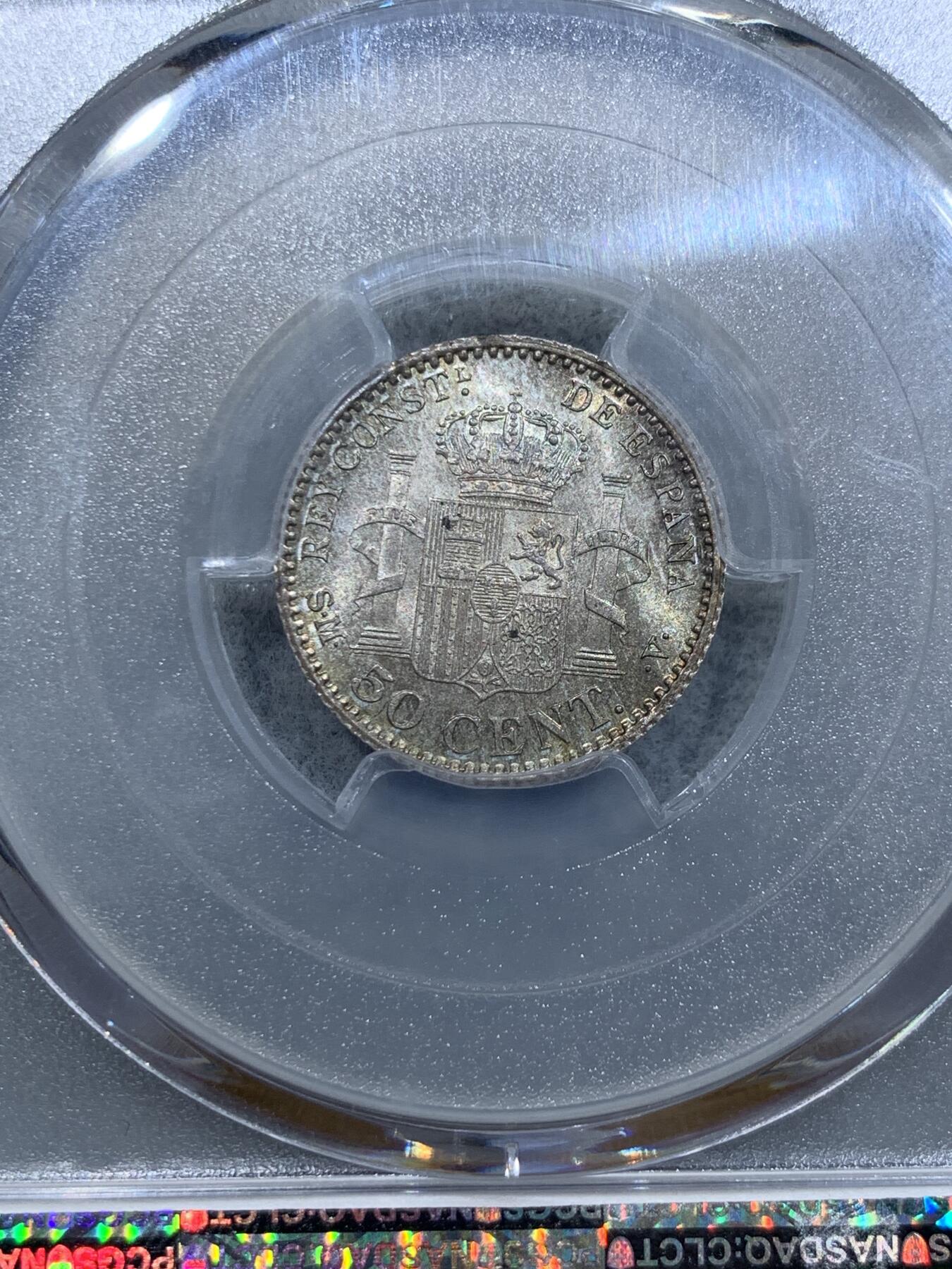 《竞宝斋》第337场 周日，周一，周二 3场连拍 （全场包邮） PCGS MS65 西班牙1904阿方索十三世50分 亚军分 更高分仅1枚
