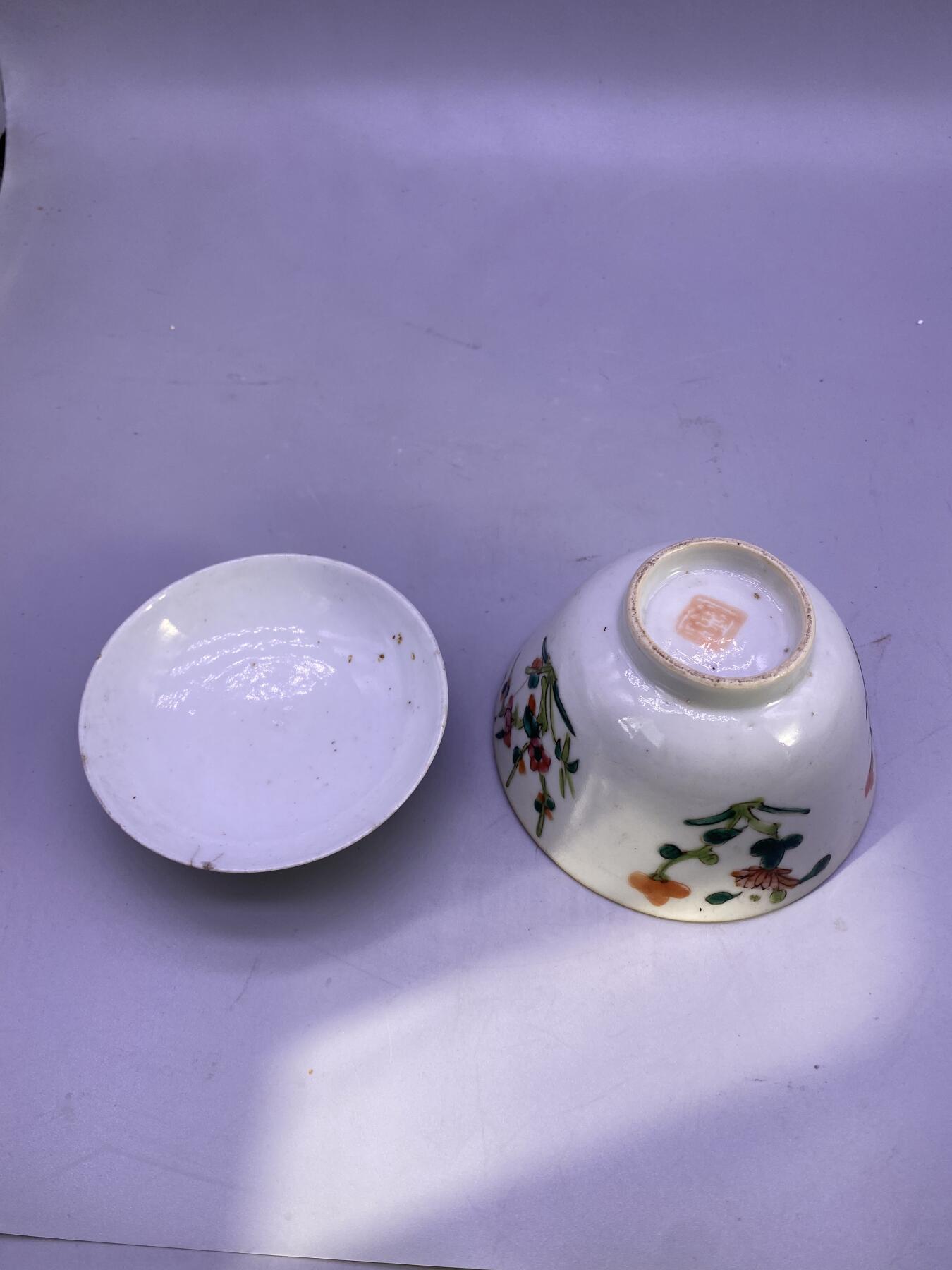 晚清粉彩花卉盖碗，尺寸8*10厘米，品相如图，特价68包快递
