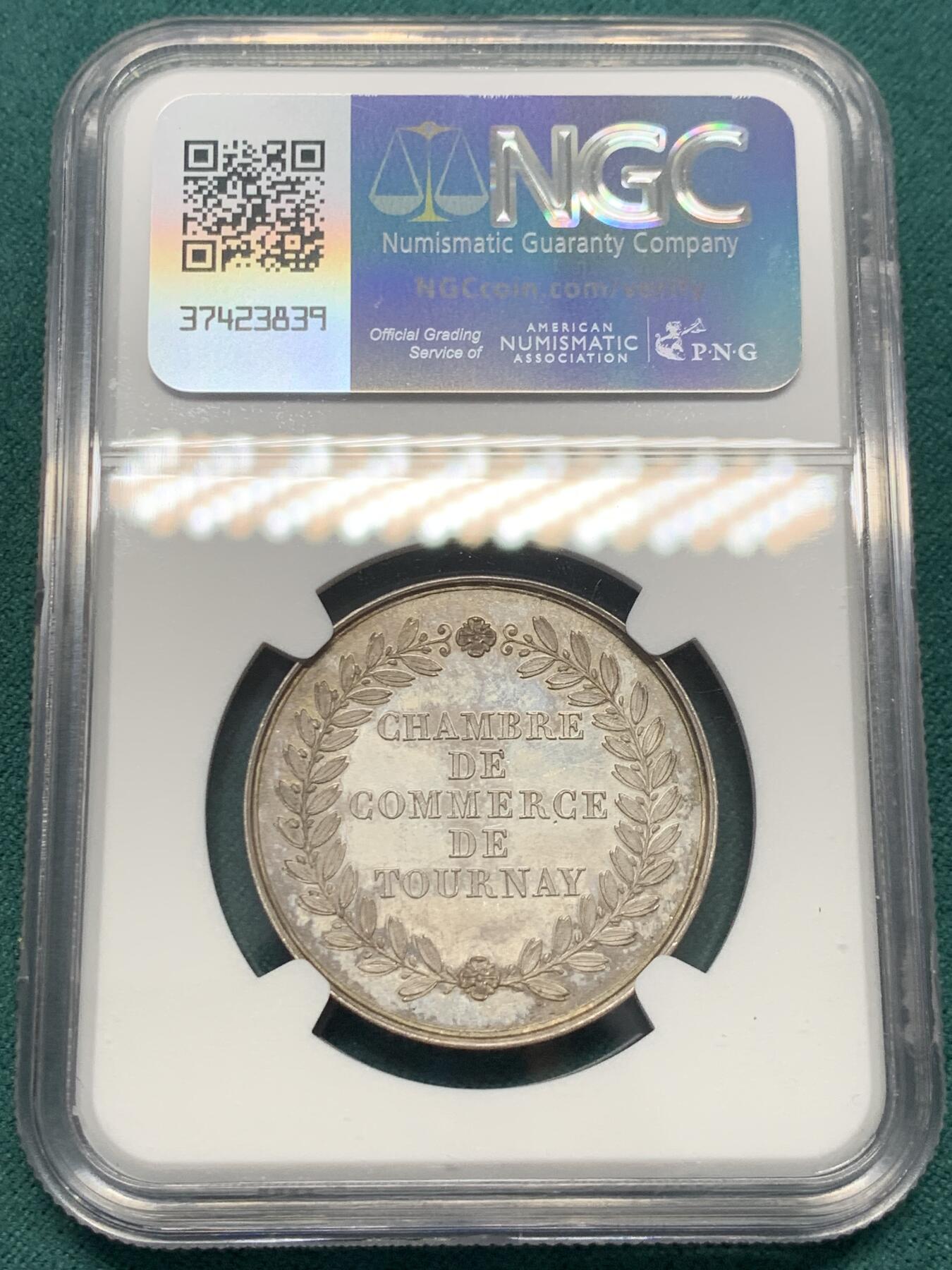 《竞宝斋》第338场 周日，周一，周二 3场连拍 （全场包邮） NGC MS64 比利时19世纪早期图尔奈商会纪念银章