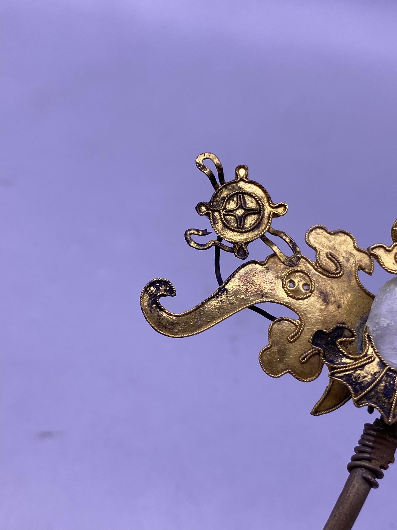 老银鎏金福在眼前簪子，尺寸14.9厘米，金水好，品相如图，1500包快递