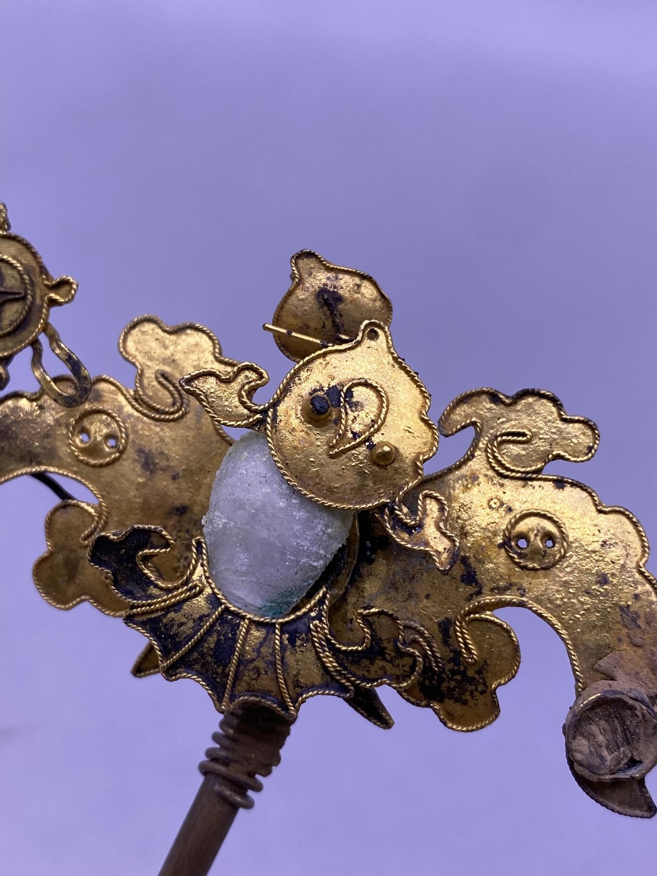 老银鎏金福在眼前簪子，尺寸14.9厘米，金水好，品相如图，1500包快递