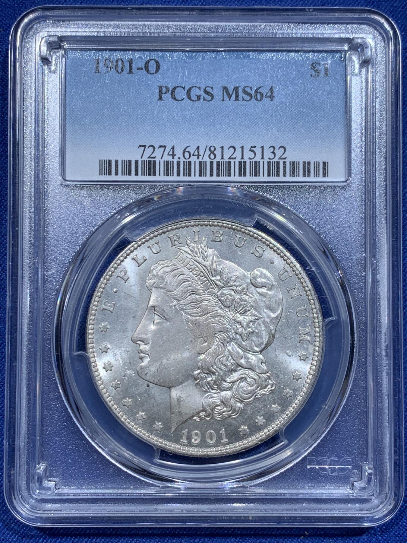 《竞宝斋》第338场 周日，周一，周二 3场连拍 （全场包邮） PCGS MS64 美国 1901年 O版摩根银币 高凝霜 不多见的年份 配套可藏