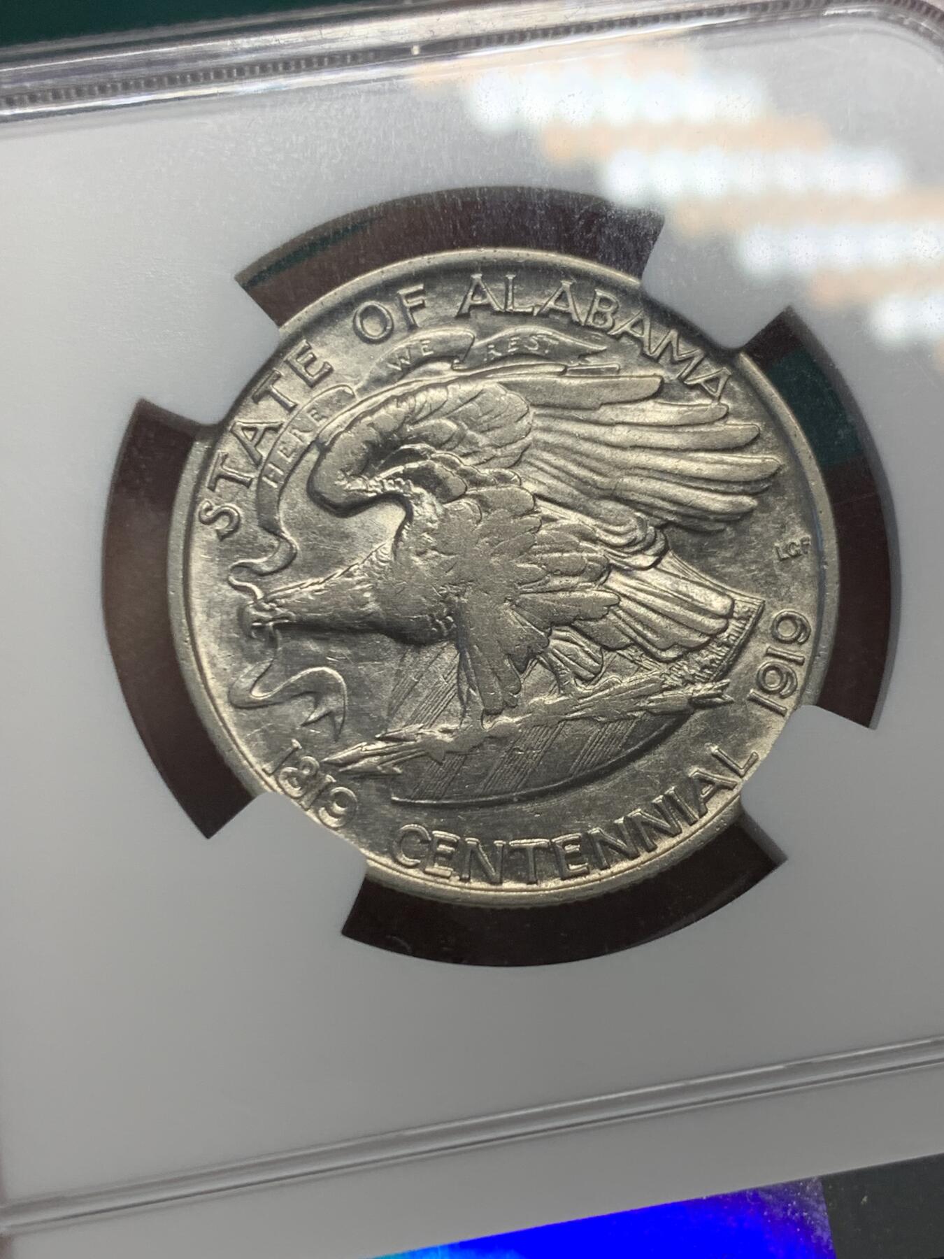 《竞宝斋》第338场 周日，周一，周二 3场连拍 （全场包邮） NGC AU50 美国1921年阿拉巴马州成立100周年纪念50美分银币 低评