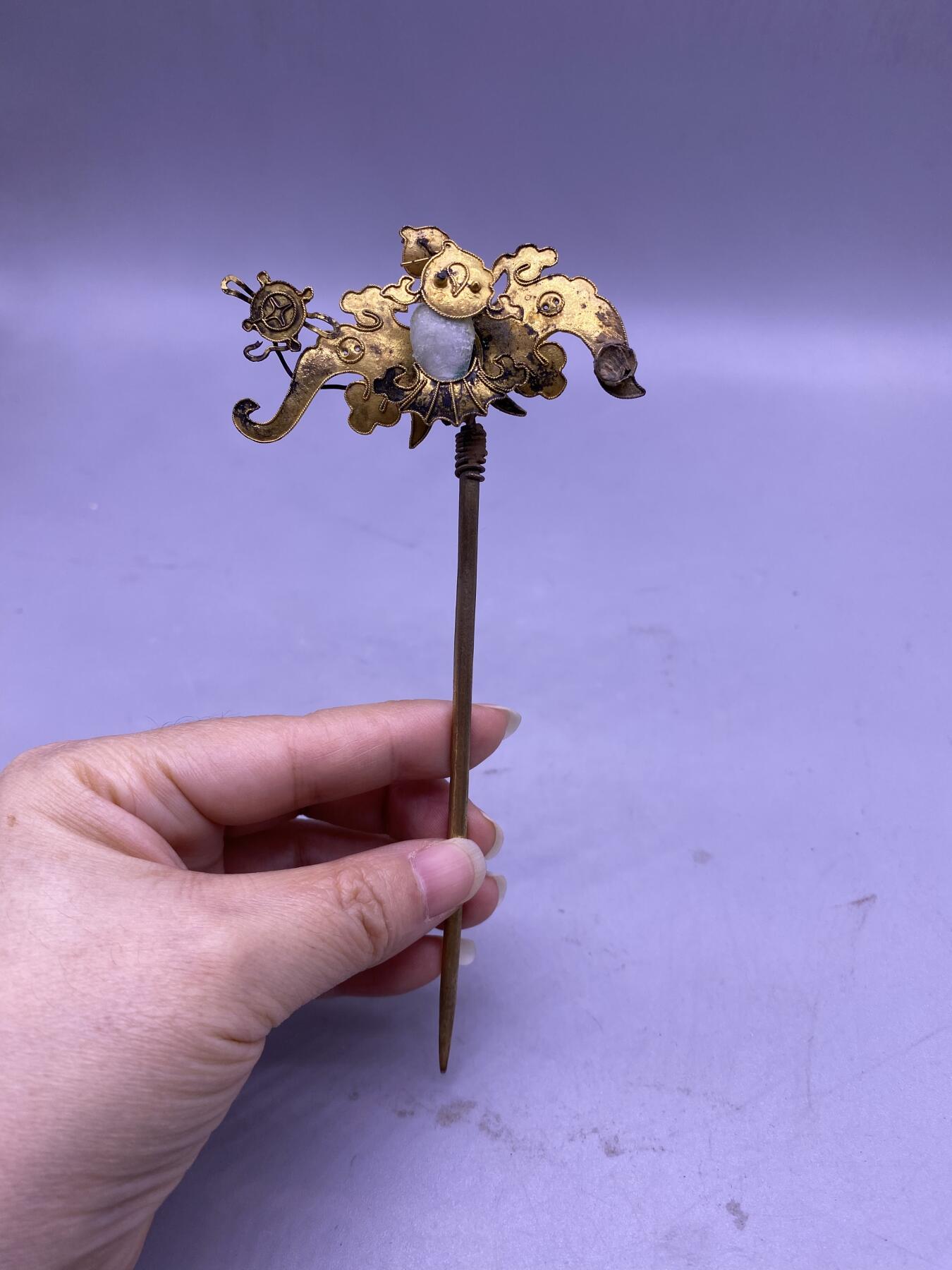 老银鎏金福在眼前簪子，尺寸14.9厘米，金水好，品相如图，1500包快递