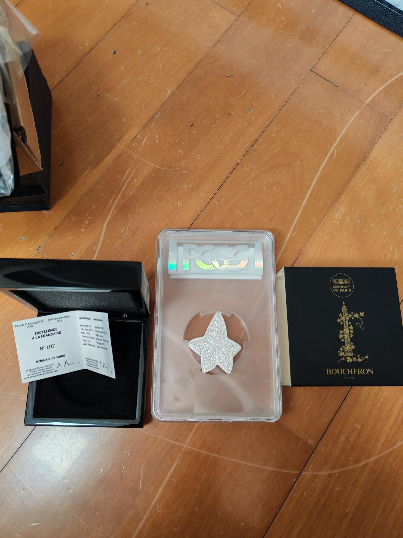 长老汇龙年限时拍卖第二场   2018法国万宝龙10欧元精制异形银币，PCGS PR70DCAM，盒证全