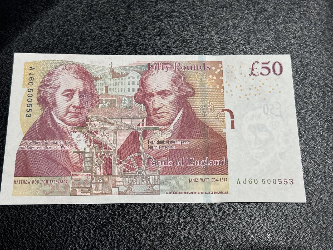 《外钞收藏家》第四百五十七期 英国F序列50镑 全新UNC 无47 靓号 尾553