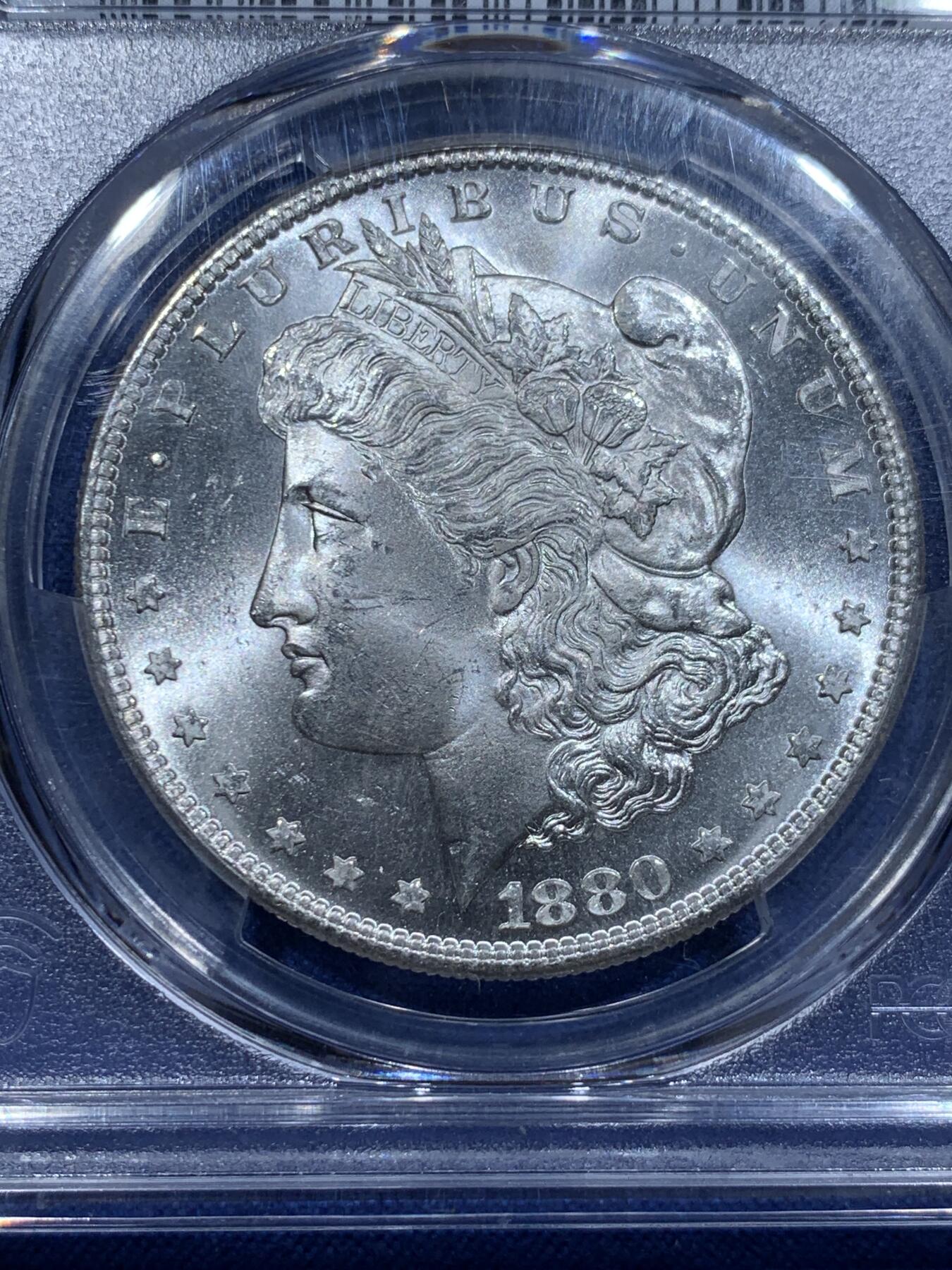 《竞宝斋》第338场 周日，周一，周二 3场连拍 （全场包邮） PCGS MS65 美国1880S摩根银币 干净白币车轮光晃眼