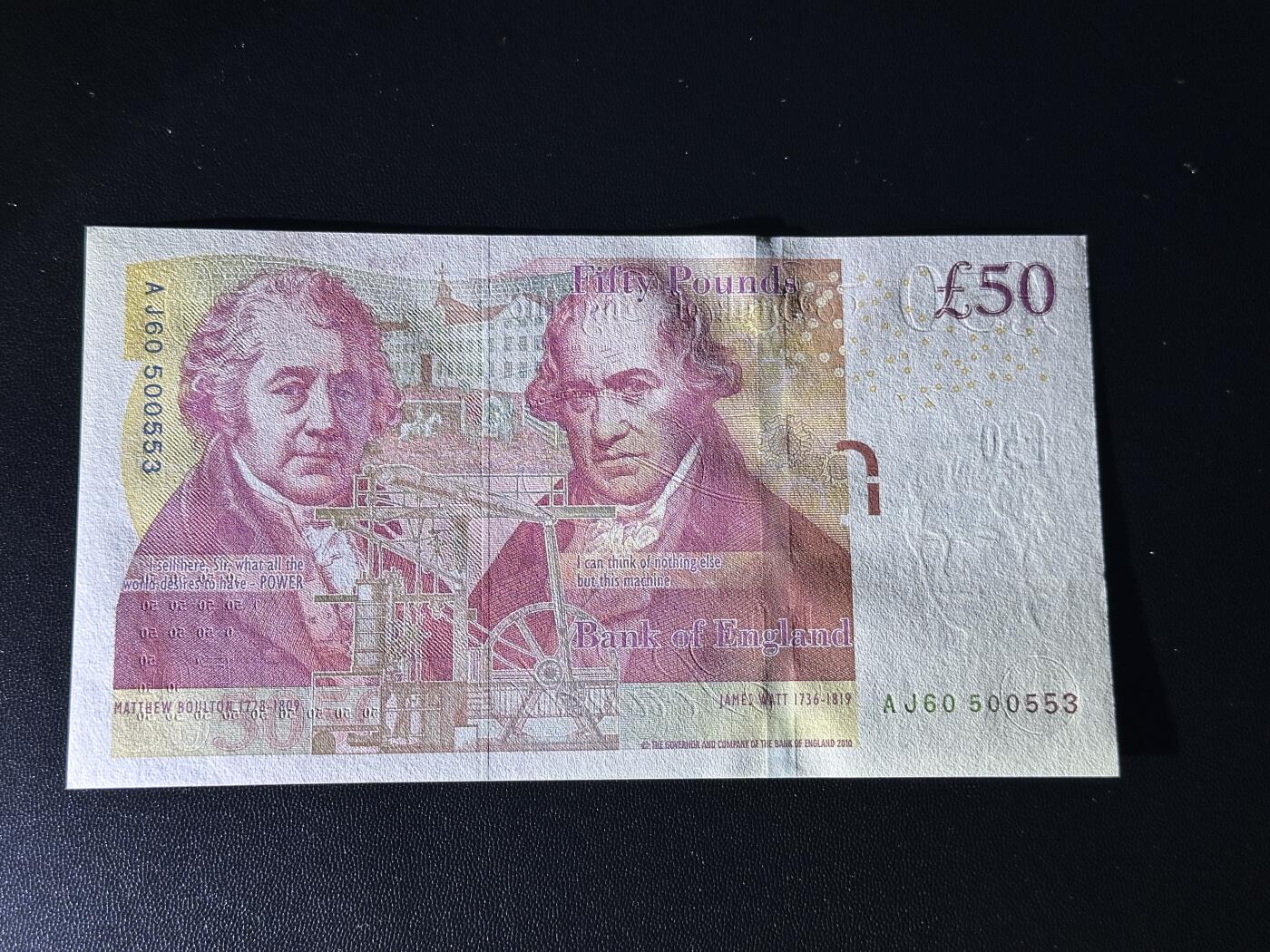 《外钞收藏家》第四百五十七期 英国F序列50镑 全新UNC 无47 靓号 尾553