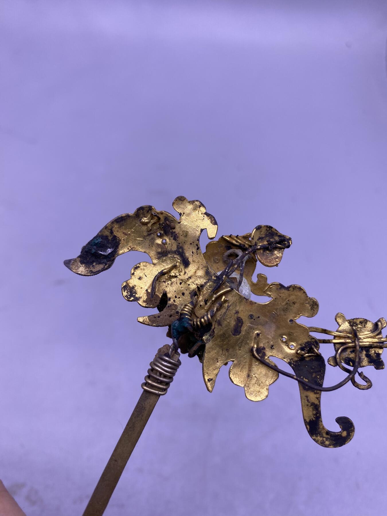 老银鎏金福在眼前簪子，尺寸14.9厘米，金水好，品相如图，1500包快递