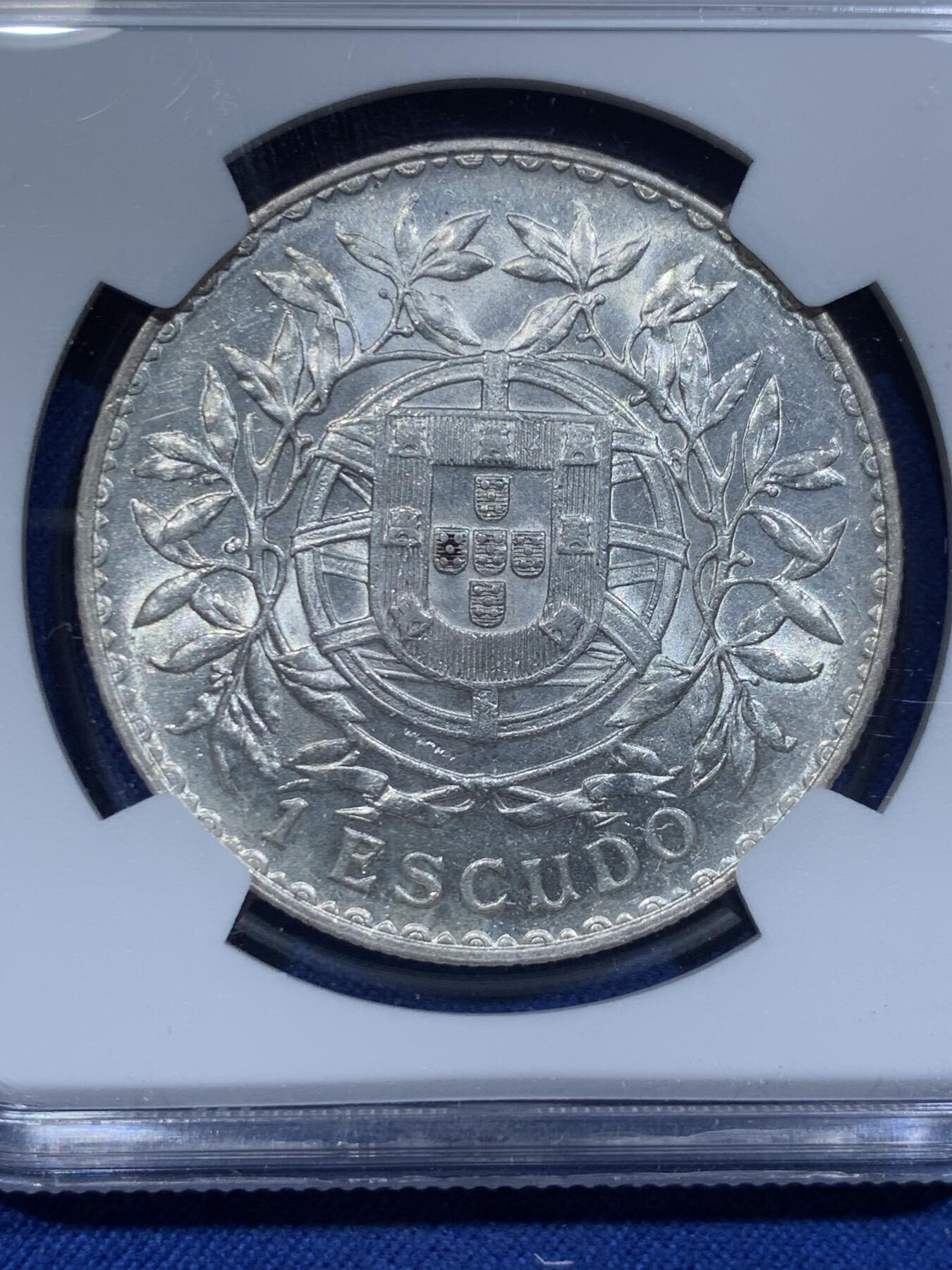 《竞宝斋》第338场 周日，周一，周二 3场连拍 （全场包邮） NGC AU58 葡萄牙1916年自由女神1埃斯库多大银币