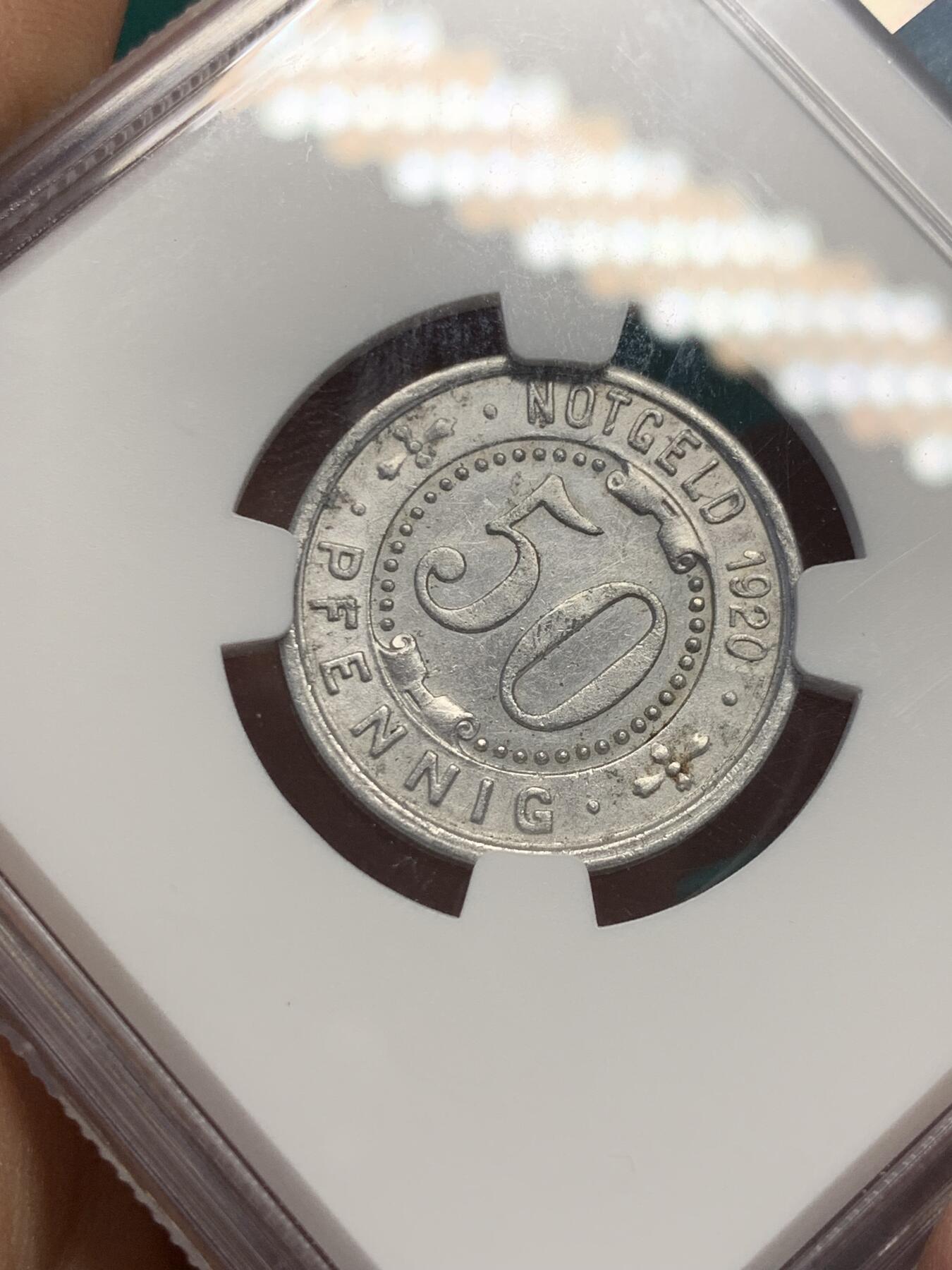 《竞宝斋》第338场 周日，周一，周二 3场连拍 （全场包邮） NGC UNCD 德国1920年德国紧急状态20芬尼门登熊铝币 热门品种