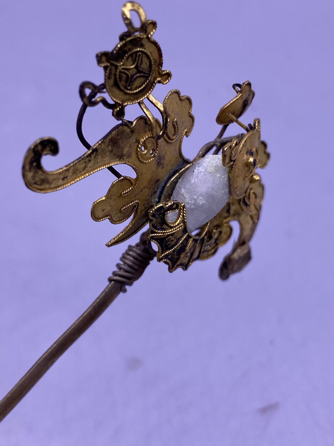 老银鎏金福在眼前簪子，尺寸14.9厘米，金水好，品相如图，1500包快递