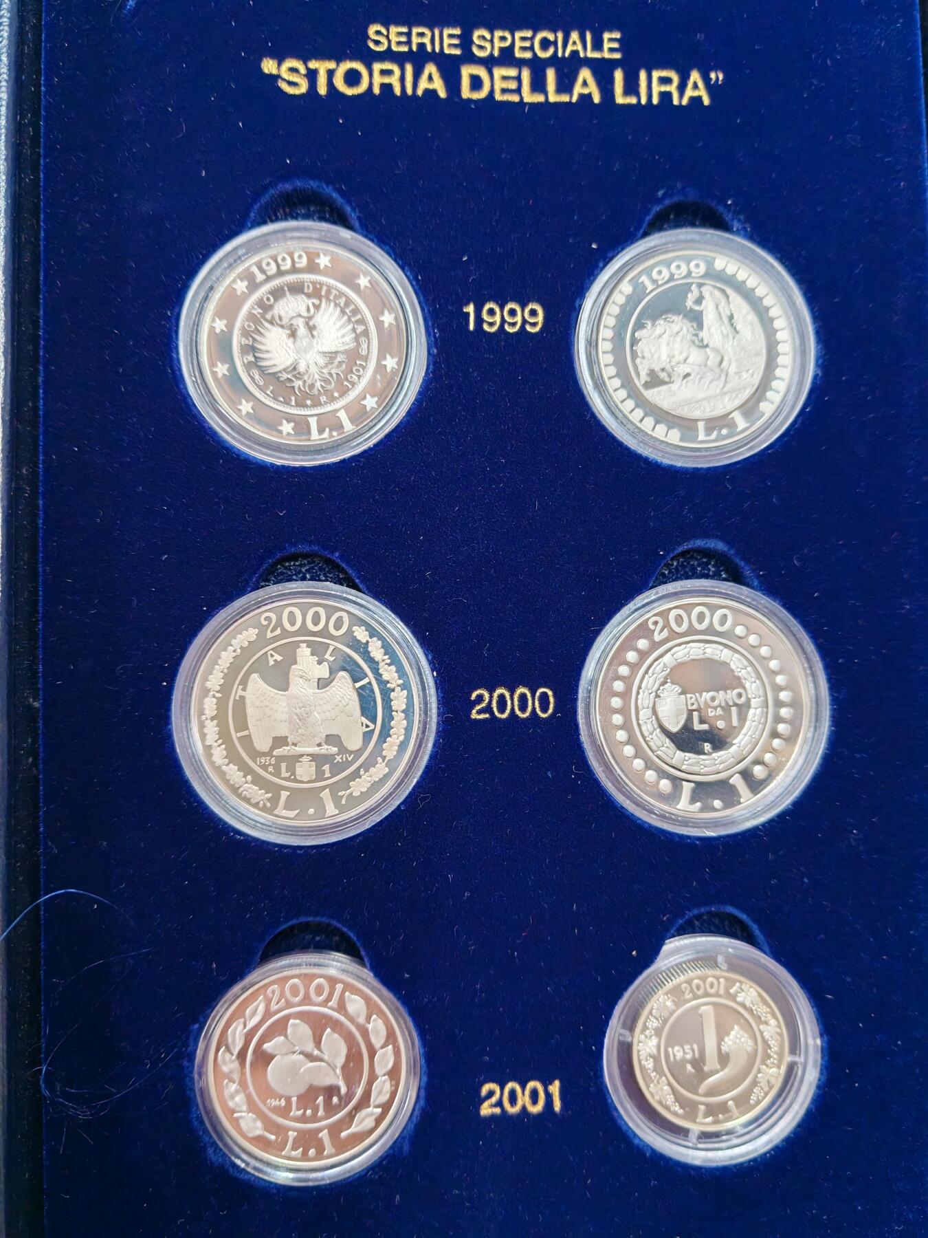 长老汇龙年限时拍卖第二场   1999-2001意大利最后的里拉精制银币6枚，盒证全，难得