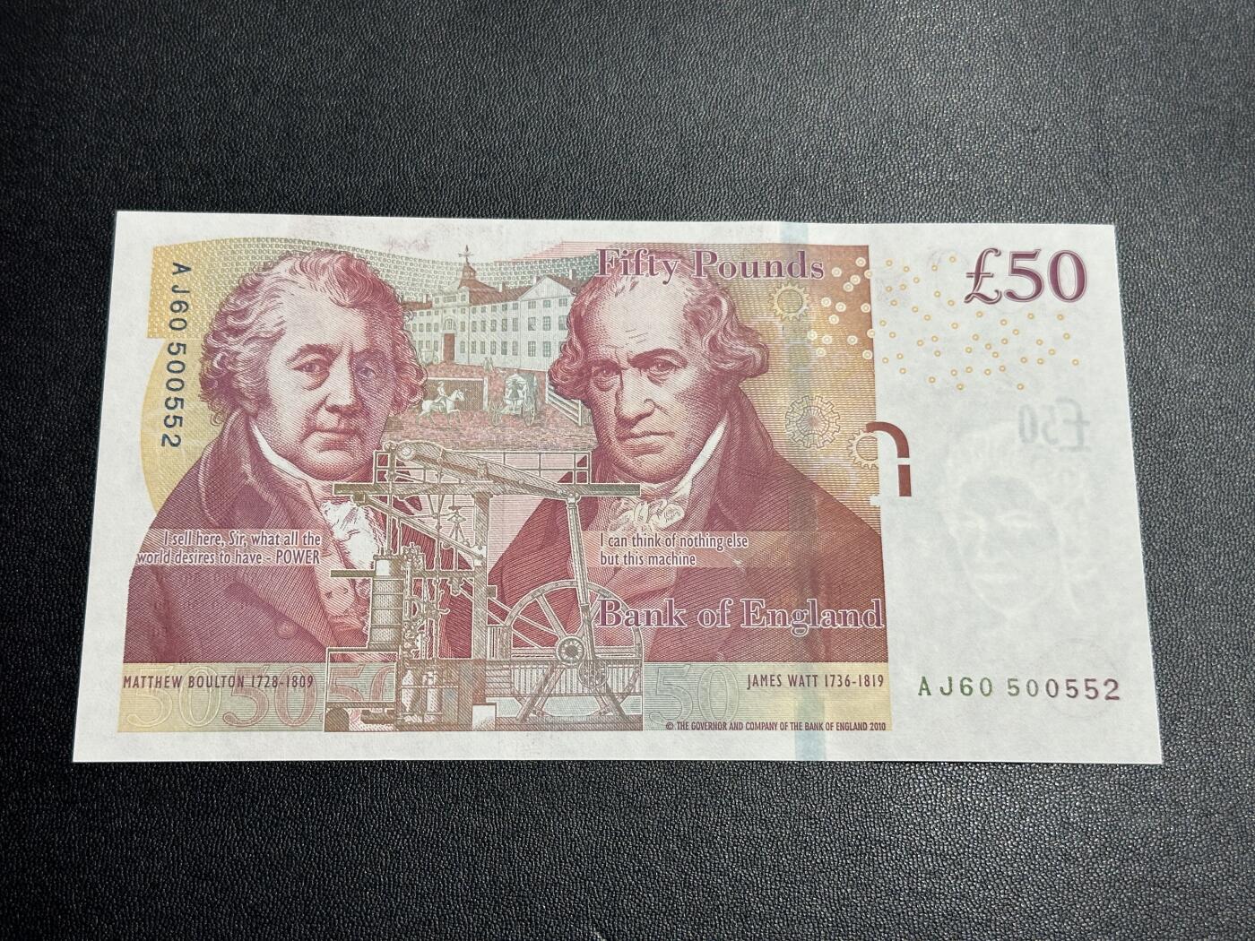 《外钞收藏家》第四百五十七期 英国F序列50镑 全新UNC 无47 靓号 尾552